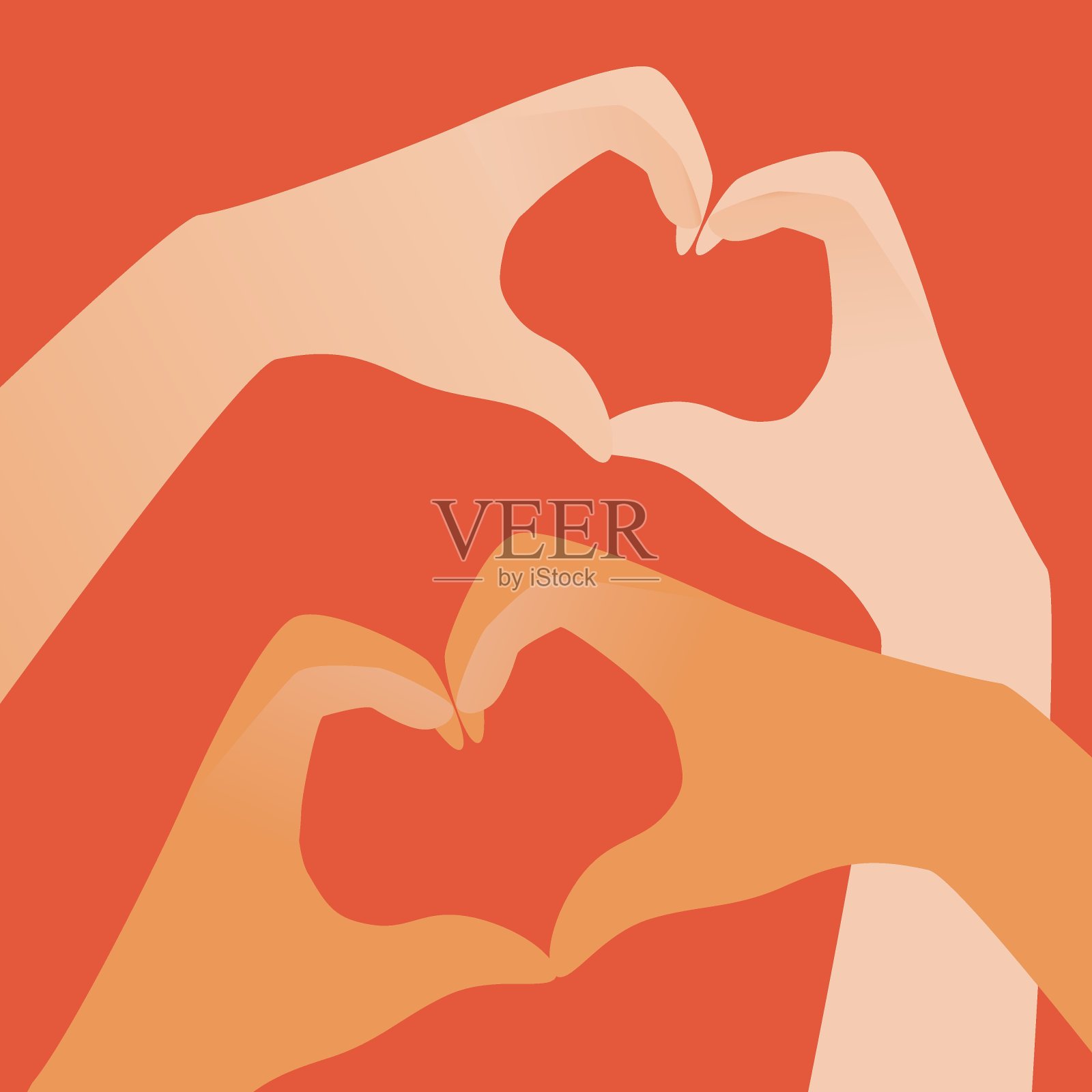 情人手孤立，手指心，平矢量股票插图作为多元文化关系的概念，情侣为情人节插画图片素材