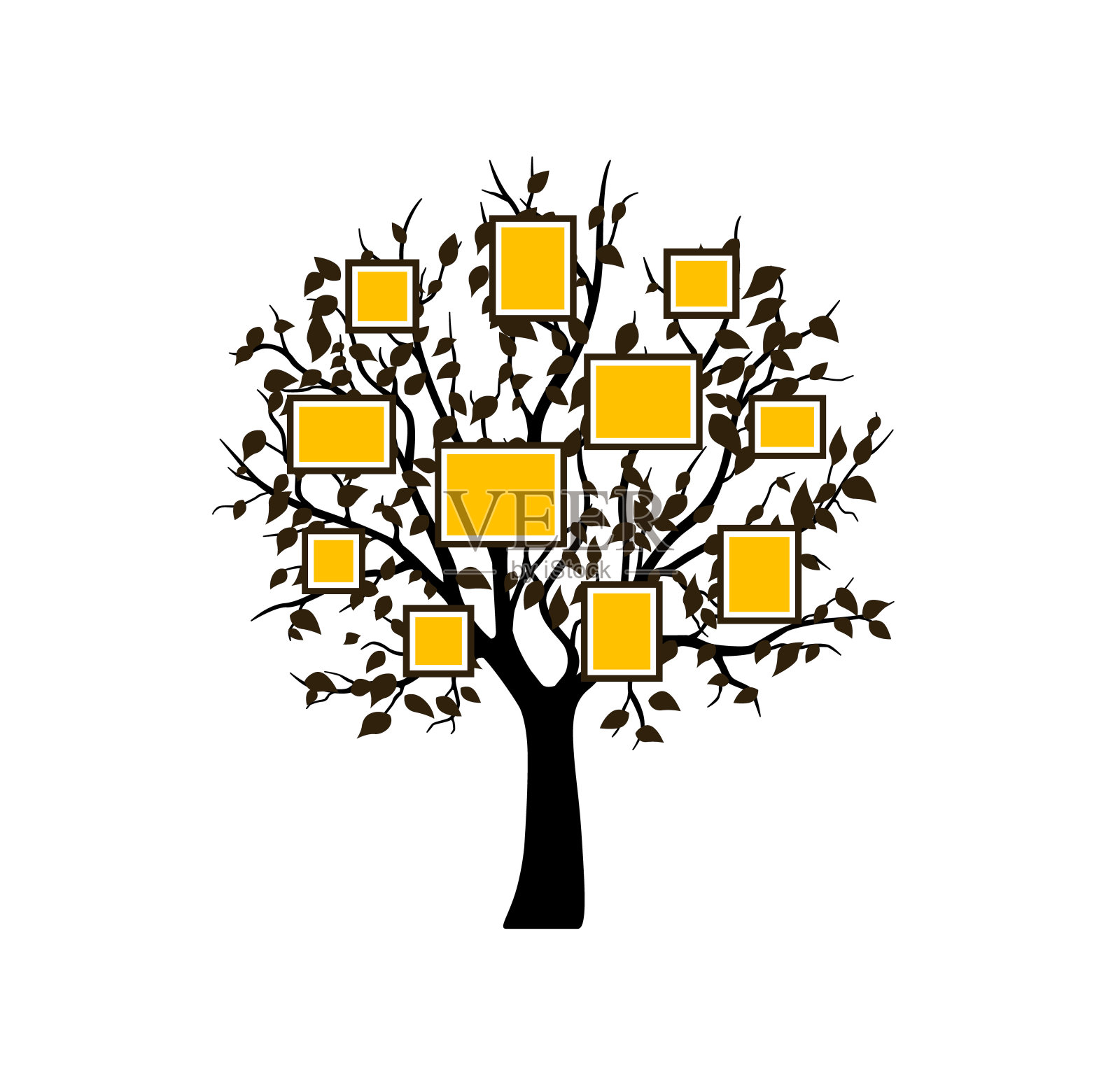 框架树家族复古，自然打印。向量插画图片素材