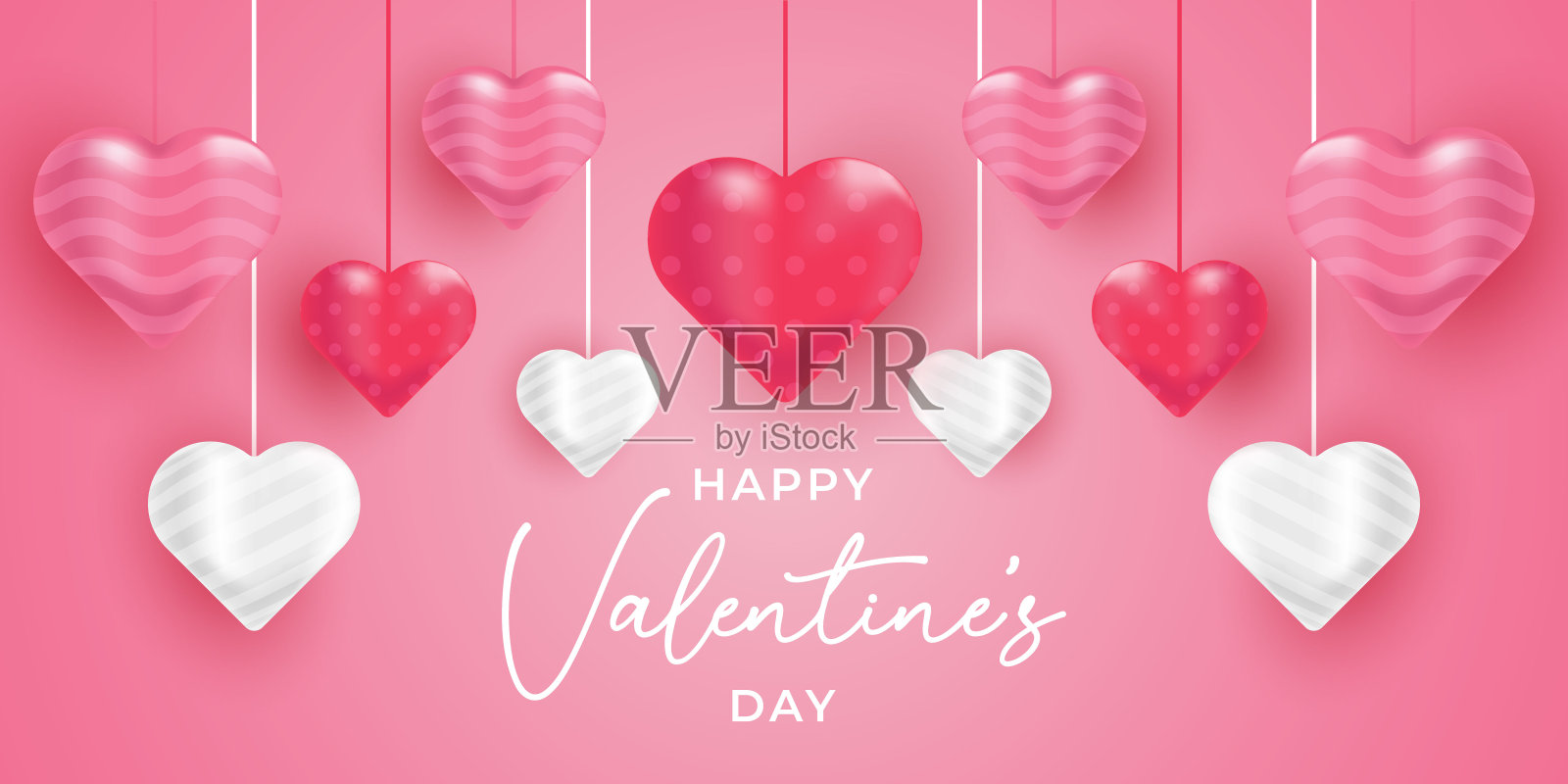 情人节矢量背景插图模板。情人节背景与现实的心向量。快乐情人节矢量销售横幅，传单，邀请，海报，背景设计插画图片素材