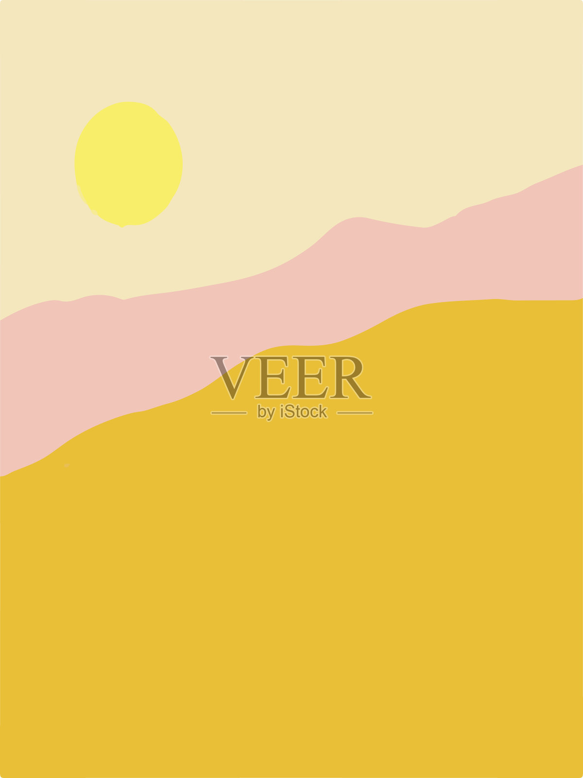 抽象的极简主义海报在趋势的颜色。风景山脉和阳光。矢量插图。名片模板。插画图片素材