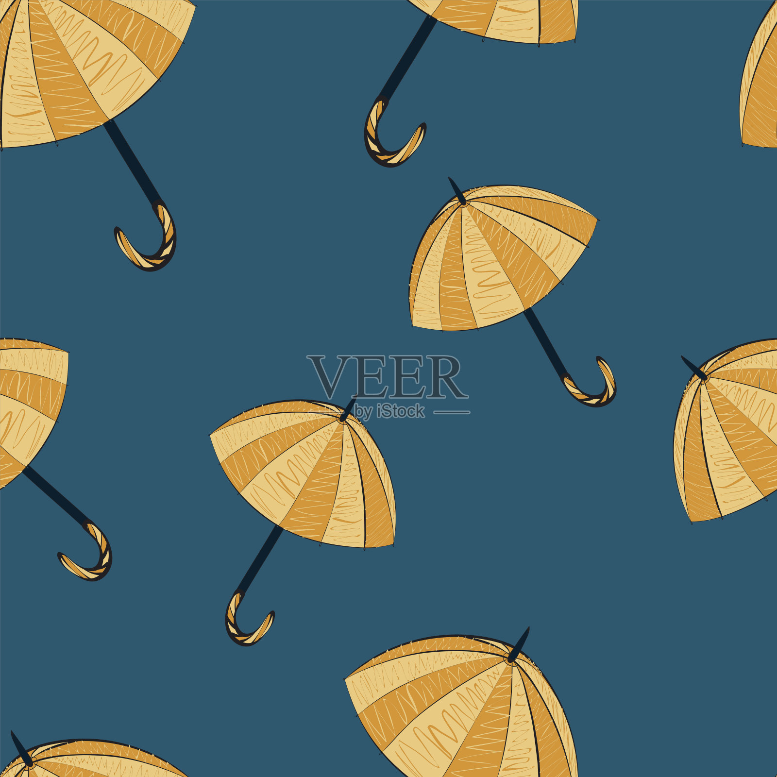 图案无缝伞黄蓝素描印花插画图片素材