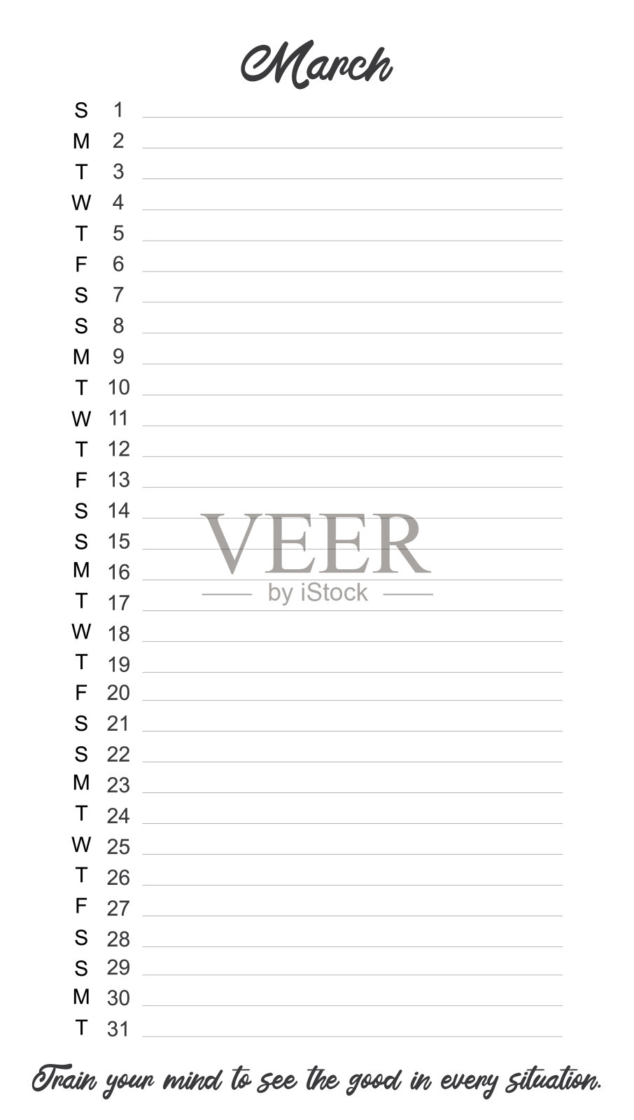 2020年3月的任务清单和激励短语。设计模板素材