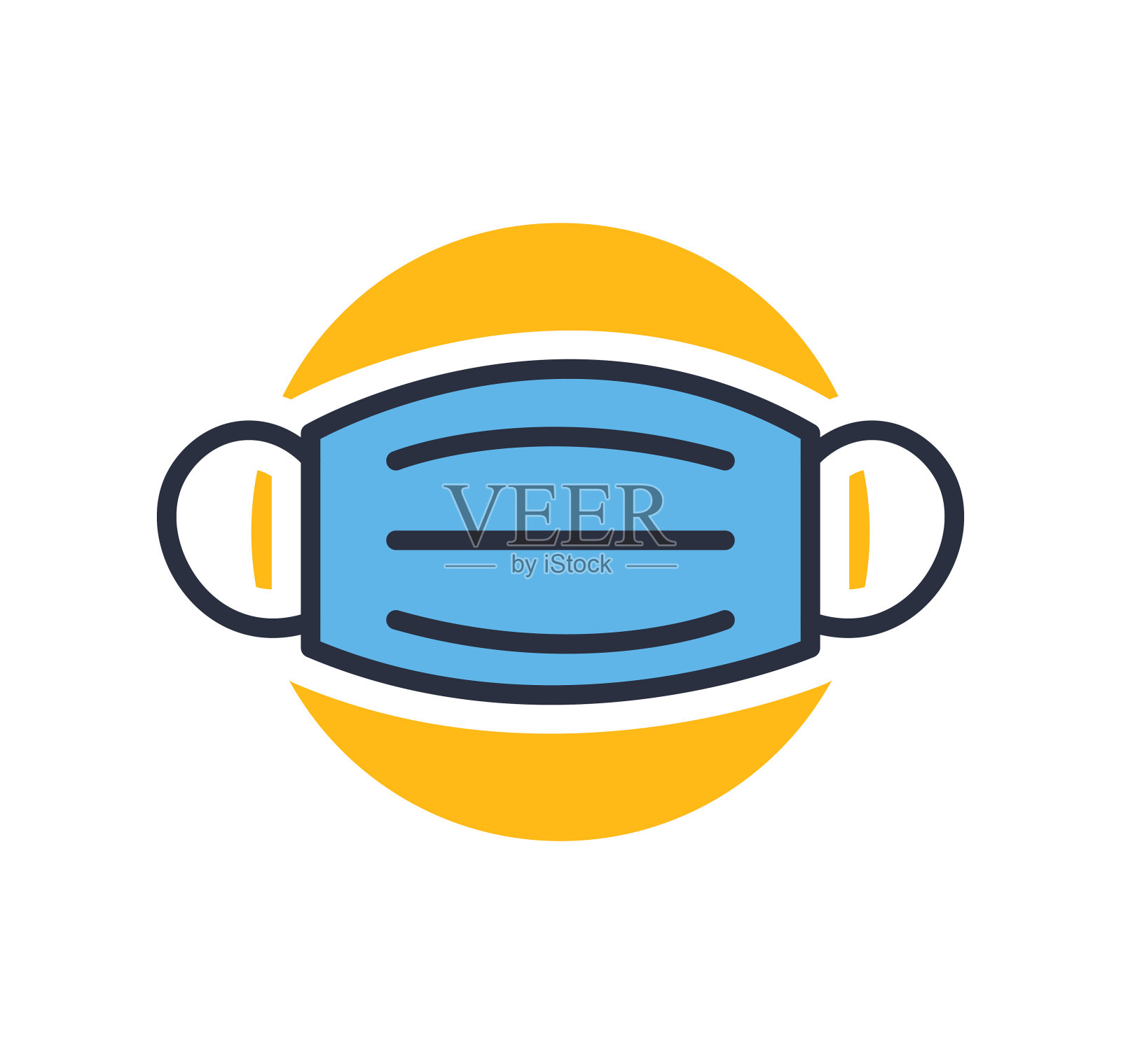 防毒面具图标。医用口罩隔离在白色背景上。设计元素,颜色。元素的移动概念和web应用程序。平面风格矢量插图。插画图片素材