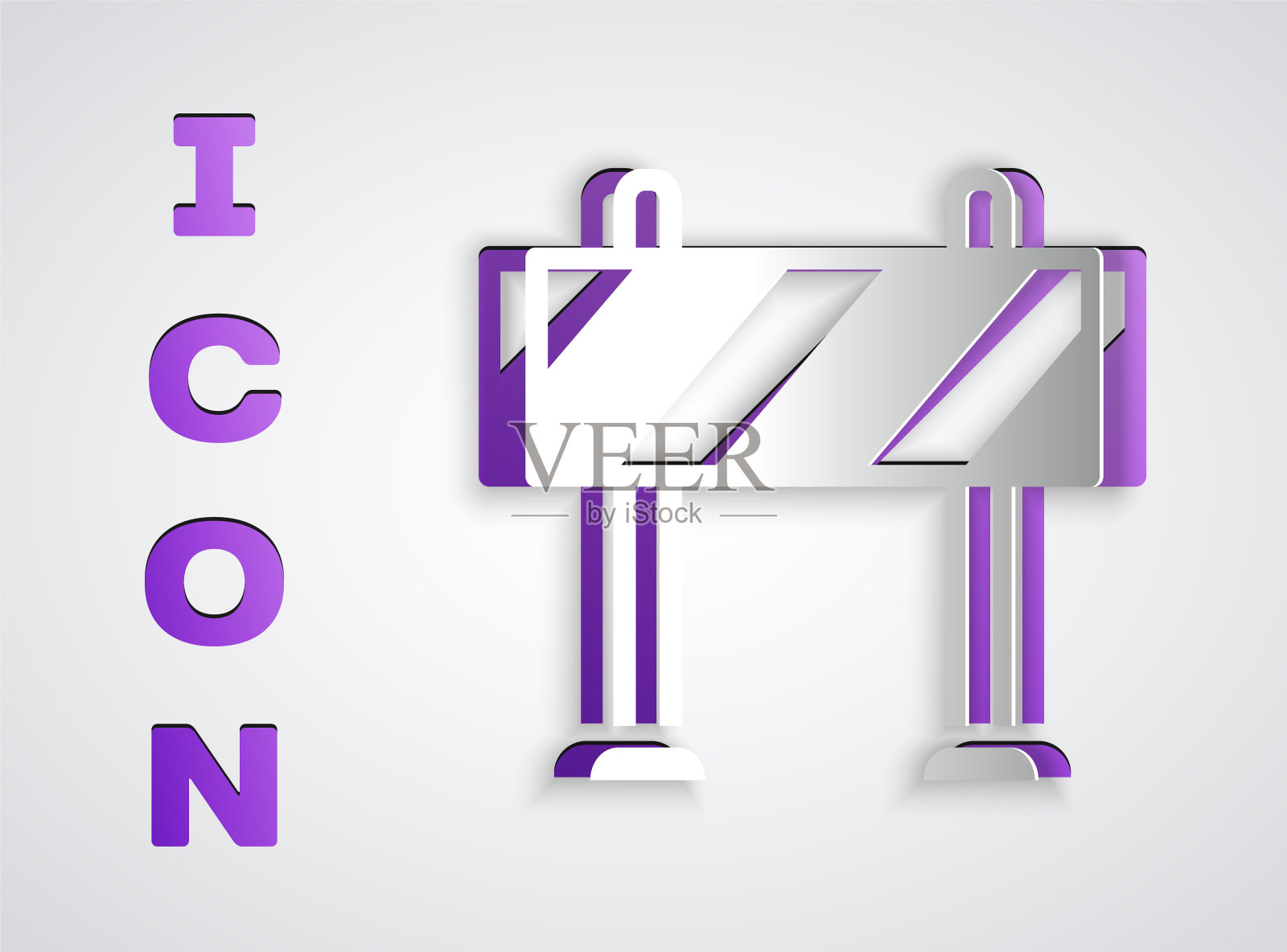 剪纸道路屏障图标隔离在灰色背景。在施工过程中限制区域的标志。修复工作。纸艺术风格。向量插画图片素材