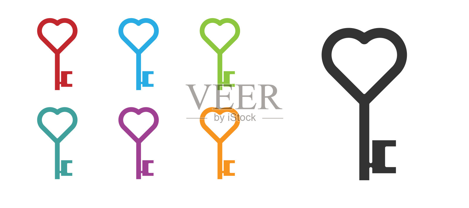 黑键心形图标孤立在白色背景。情人节的象征。设置图标丰富多彩。向量插画图片素材