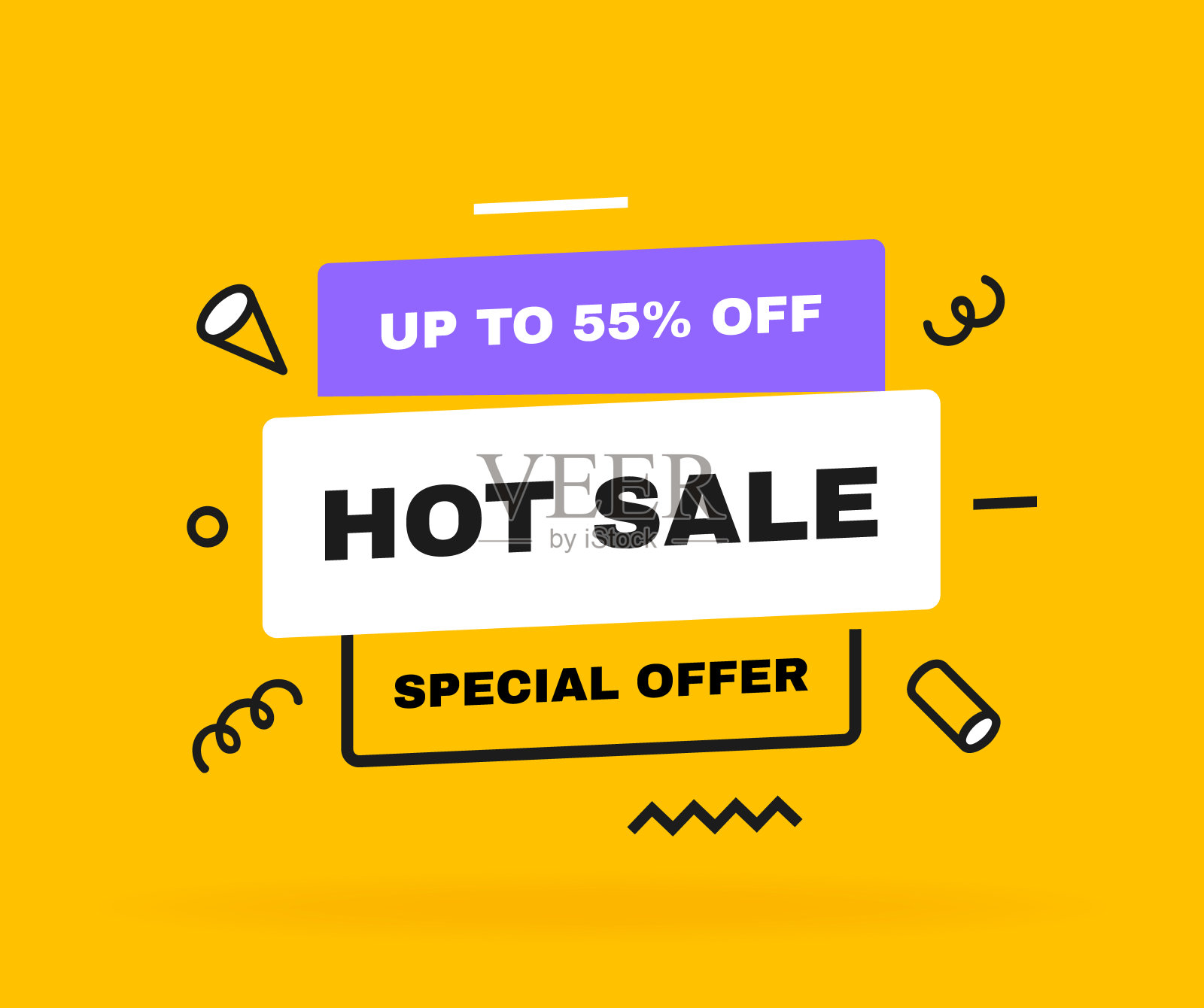 大销售横幅设计与几何元素。特别优惠高达55%的折扣。横幅模板设计的业务，推广，销售和广告。矢量图设计元素图片