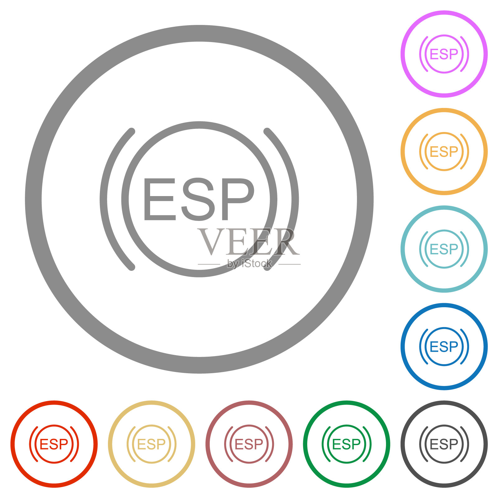 汽车电子稳定程序指示器平面图标与轮廓插画图片素材