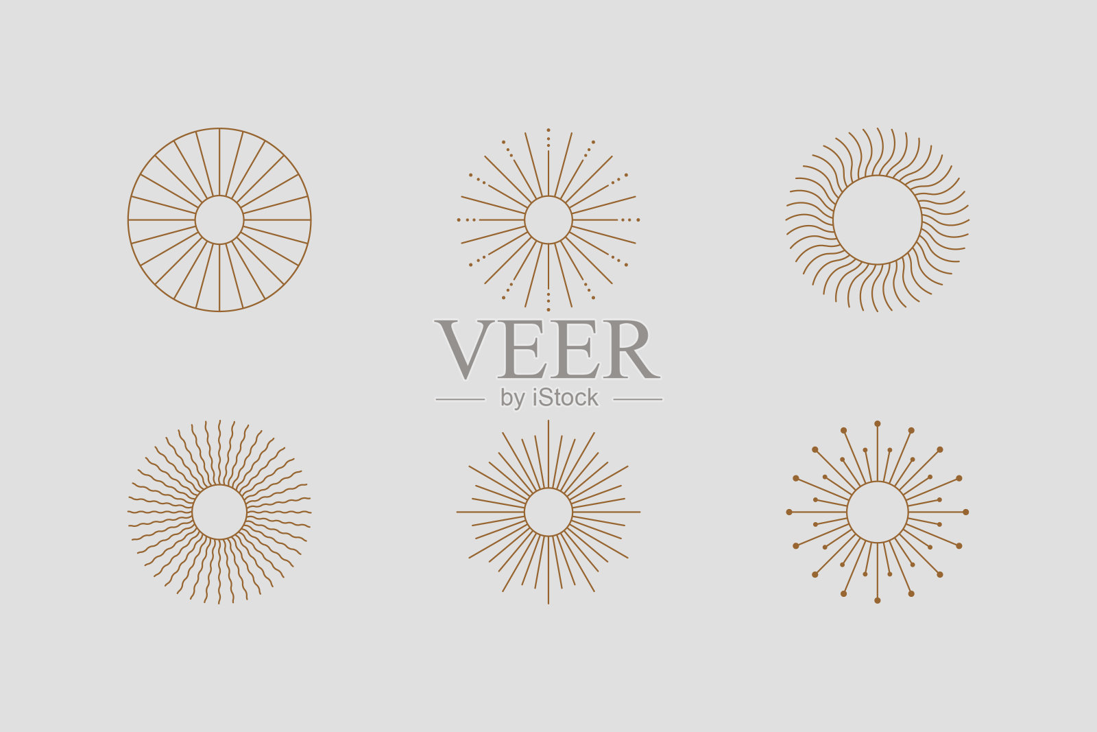 太阳形状和太阳爆发在最小的时尚风格。矢量图标，标签，徽章。那种波西米亚风格的插图插画图片素材