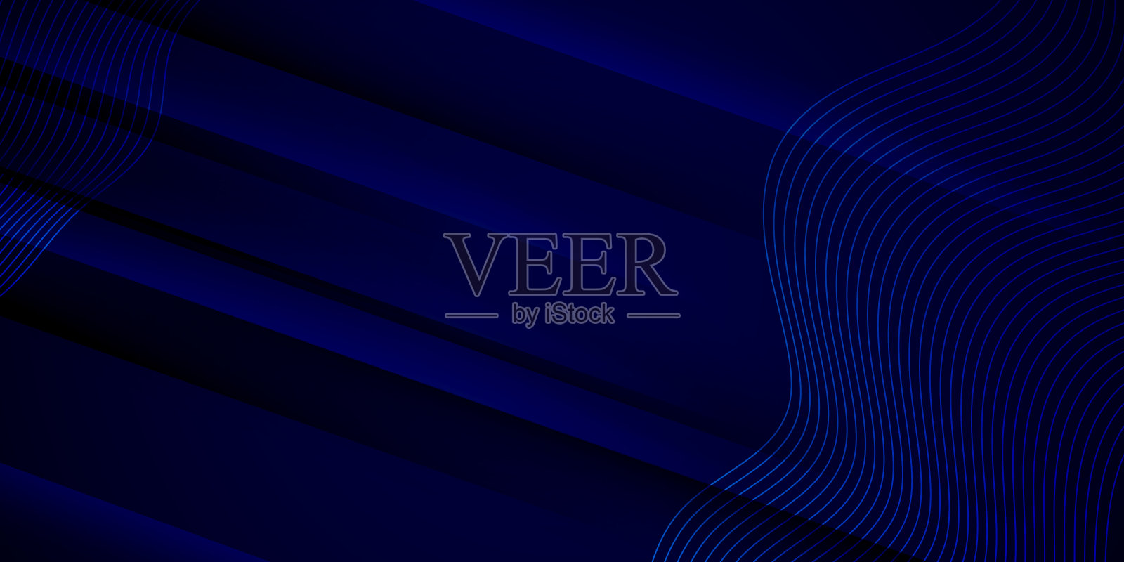 抽象的未来主义蓝色旗帜背景与重叠的几何形状和梯度波曲线线插画图片素材