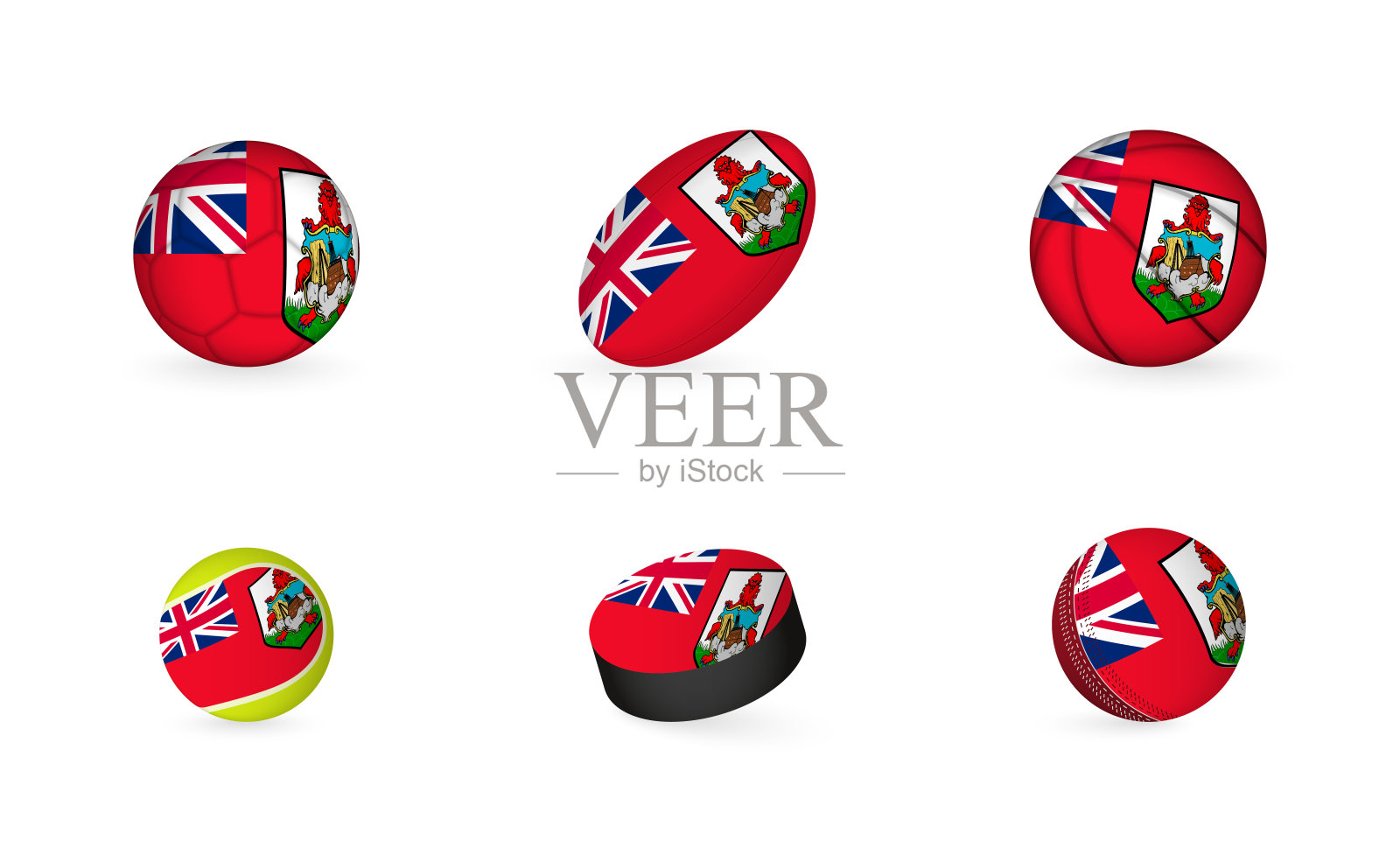 带有百慕大旗的运动器材。体育图标集。插画图片素材