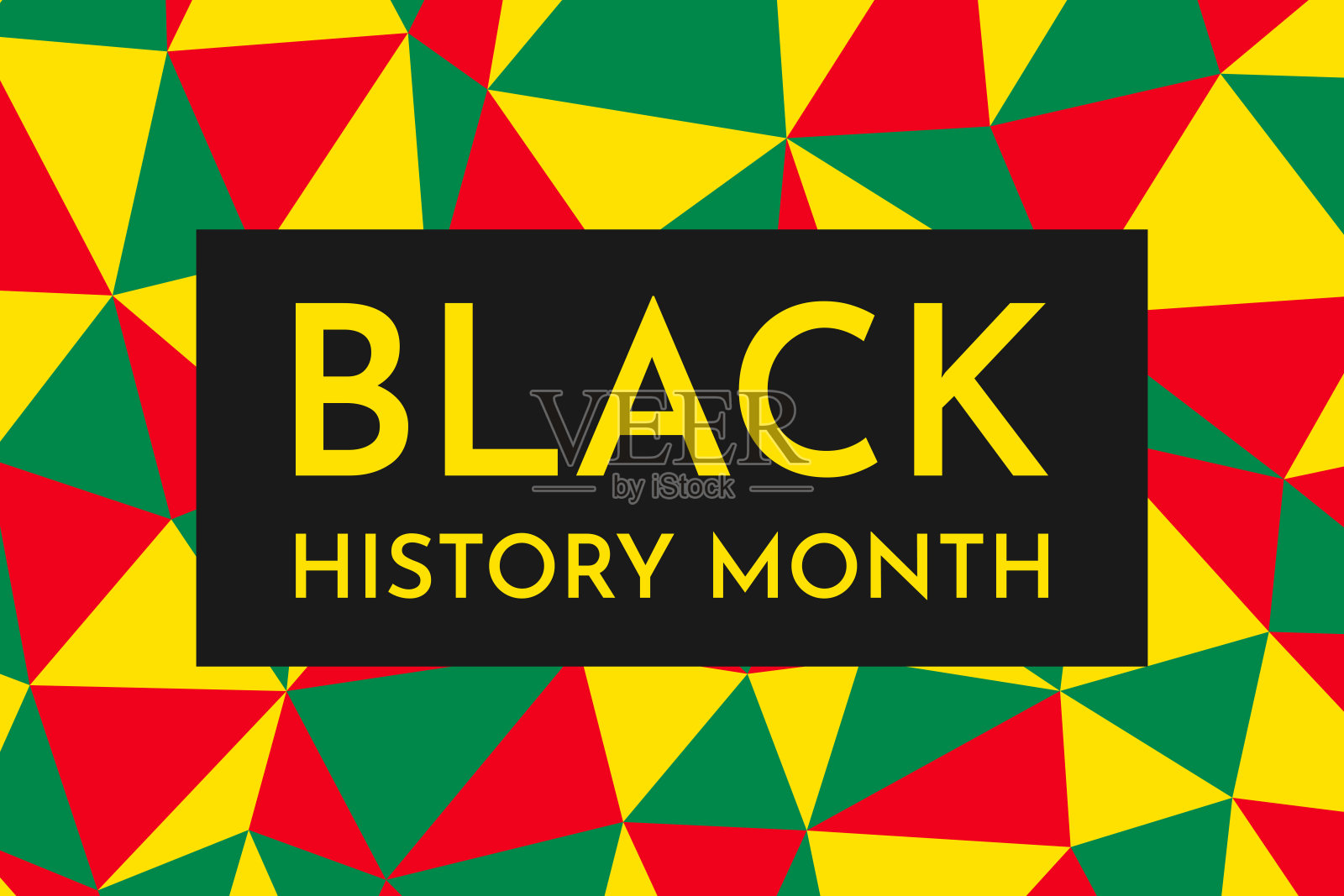 矢量插图与简单的几何背景与黄色，红色，绿色三角形。概念与文本-黑人历史月插画图片素材