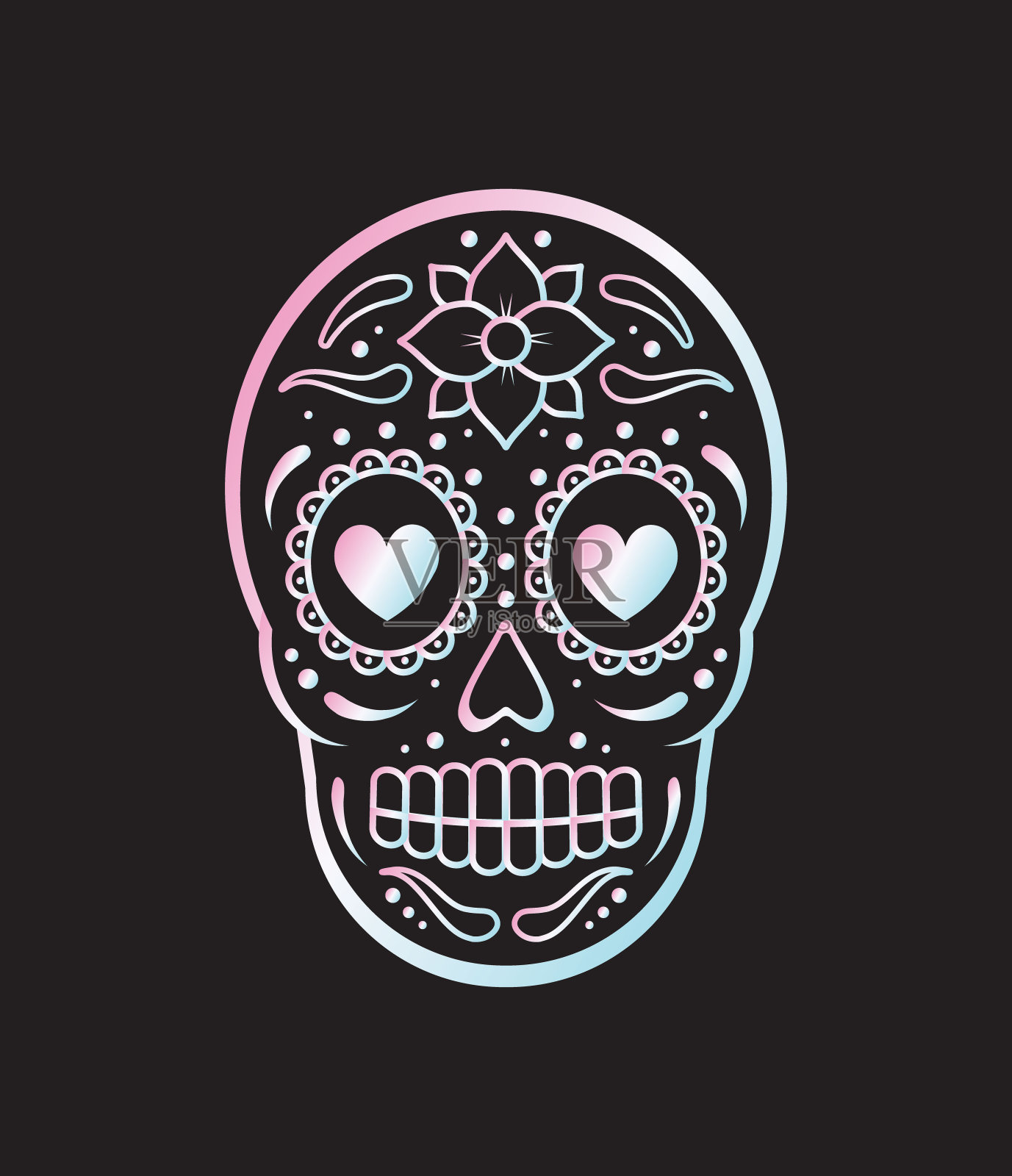 矢量全息墨西哥糖头骨和花插画图片素材