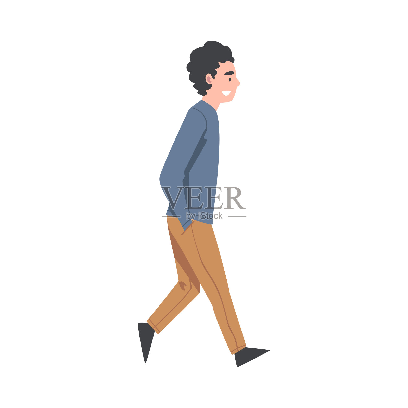 行走的人与手在口袋采取步骤向前侧视图矢量插图插画图片素材