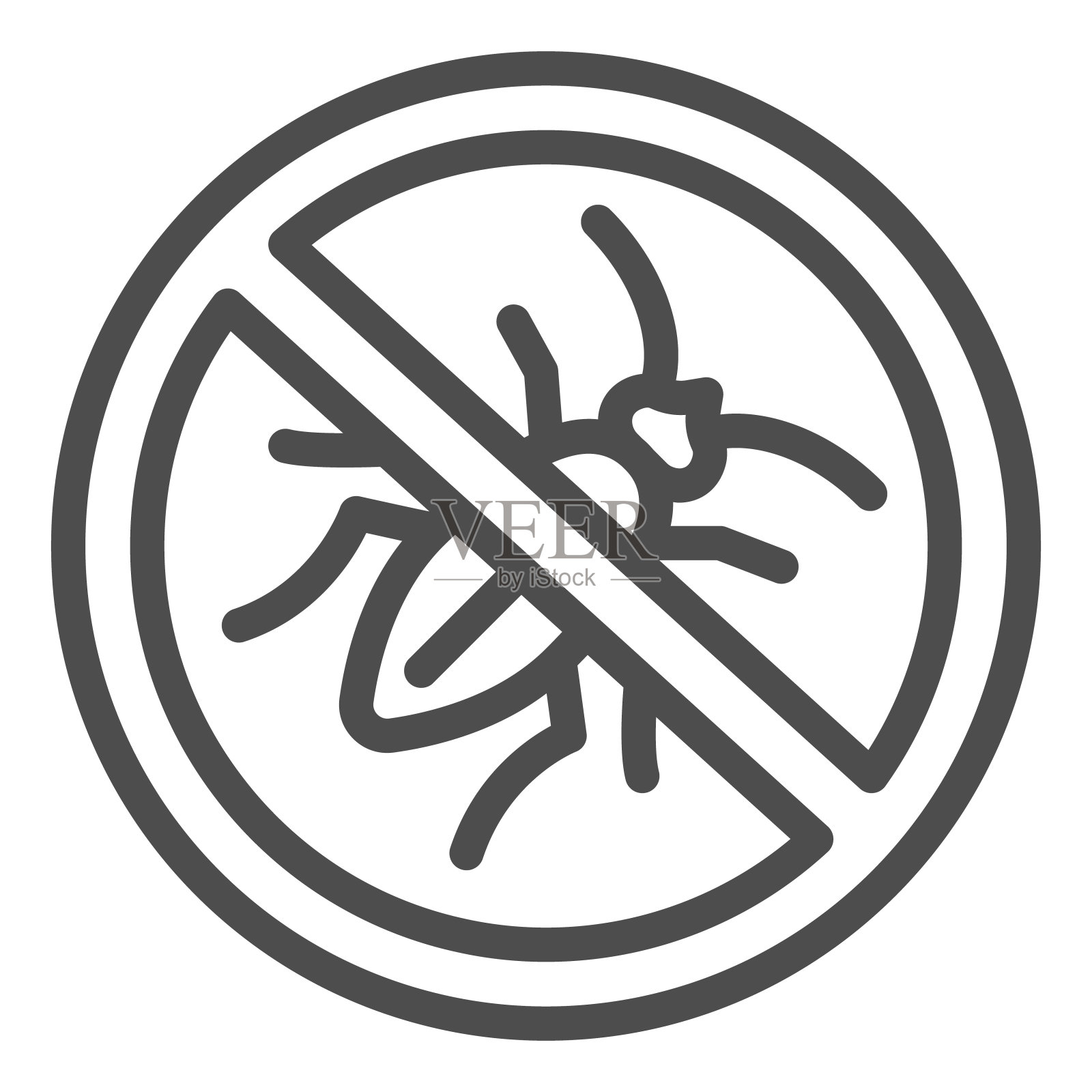 无昆虫线图标，害虫控制概念，阻止蟑螂寄生虫警告标志在白色背景，防虫图标轮廓风格的移动概念和网页设计。矢量图形。图标素材