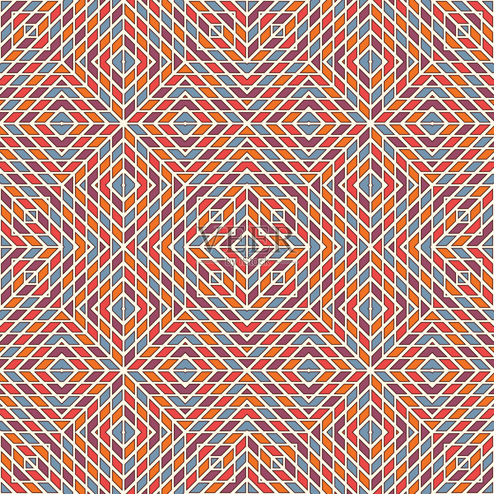 明亮的彩色玻璃马赛克背景。无缝图案与万花筒几何装饰。花纹壁纸。插画图片素材