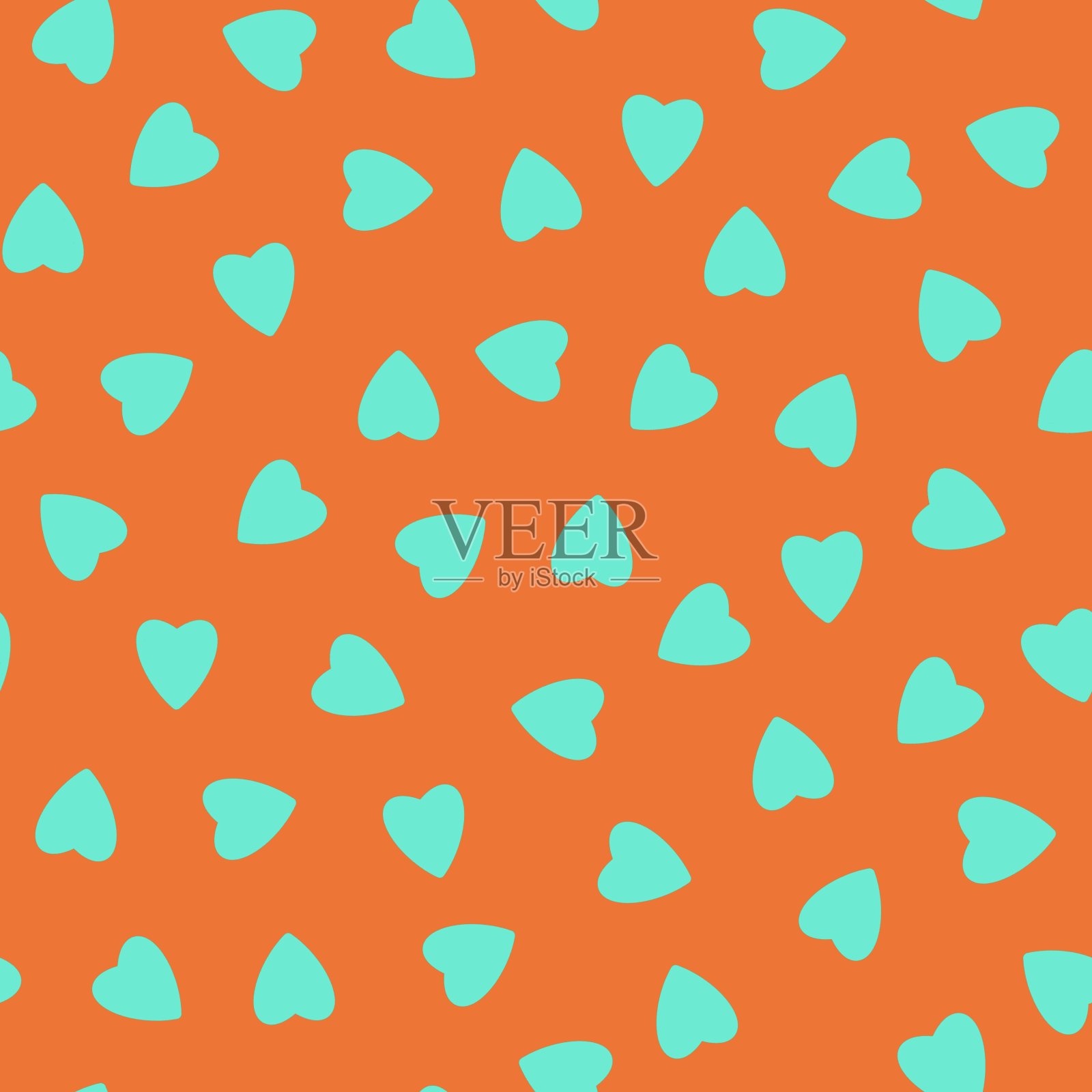 简单的心形无缝图案，无尽的混沌纹理做成微小的心形剪影。情人节,母亲节的背景。适合复活节，婚礼，剪贴簿，礼物包装纸，纺织品。Azure上橙色插画图片素材