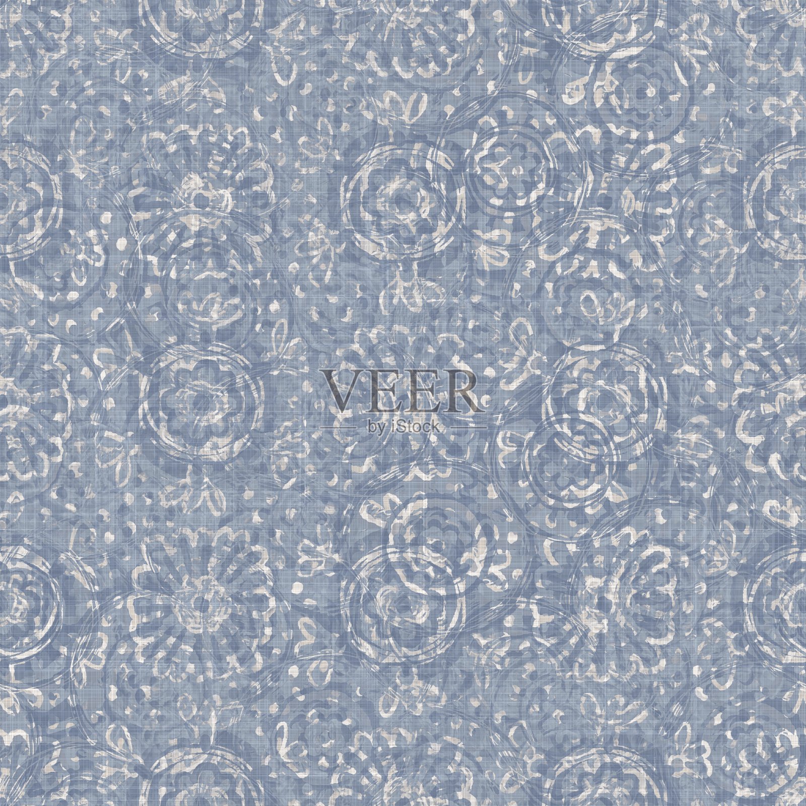 无缝法国农家织锦亚麻图案。普罗旺斯蓝白交织纹理。寒酸别致的布艺背景装饰风格。纺织农家全印插画图片素材