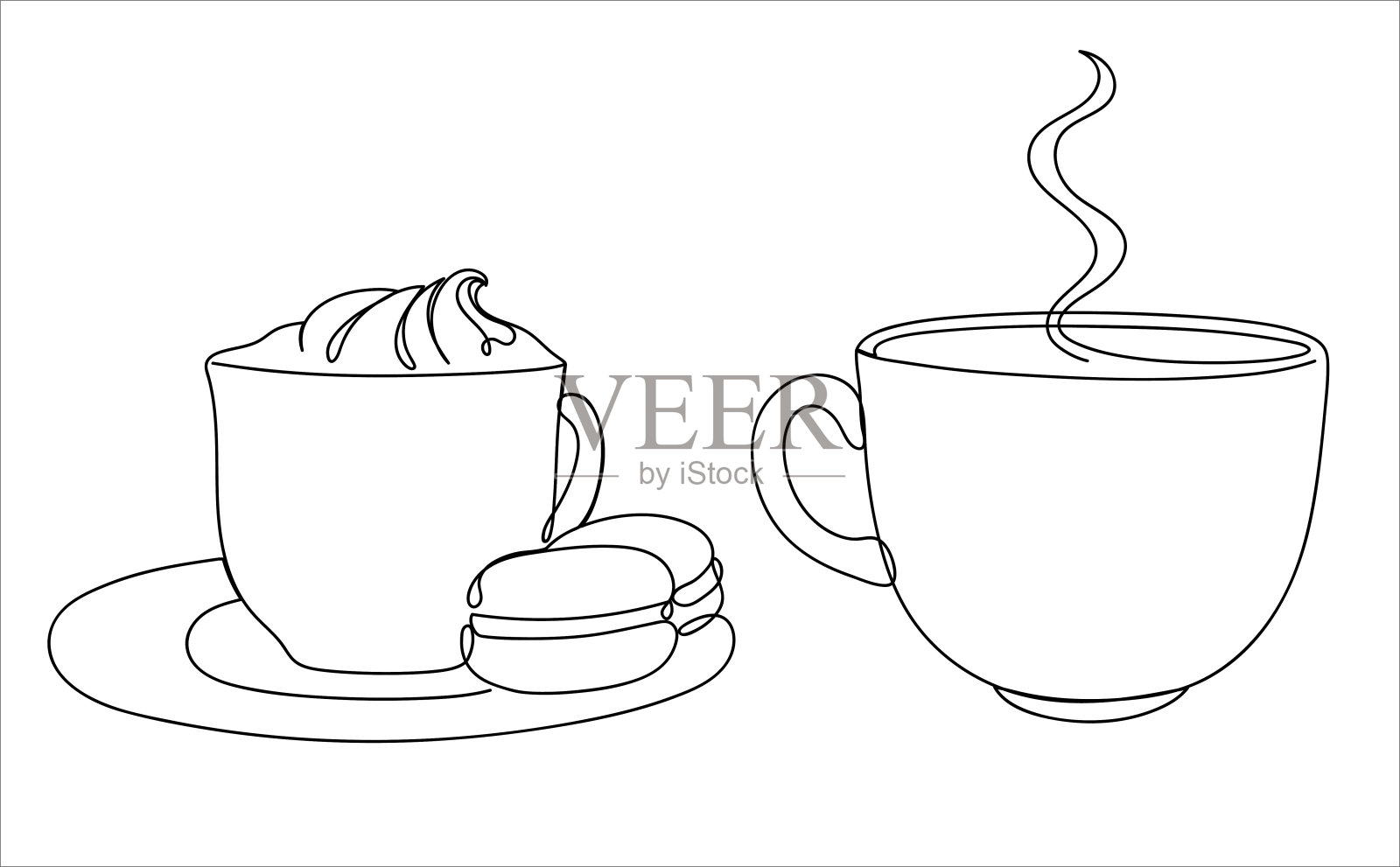 杯子在一个手绘线性风格。插画图片素材