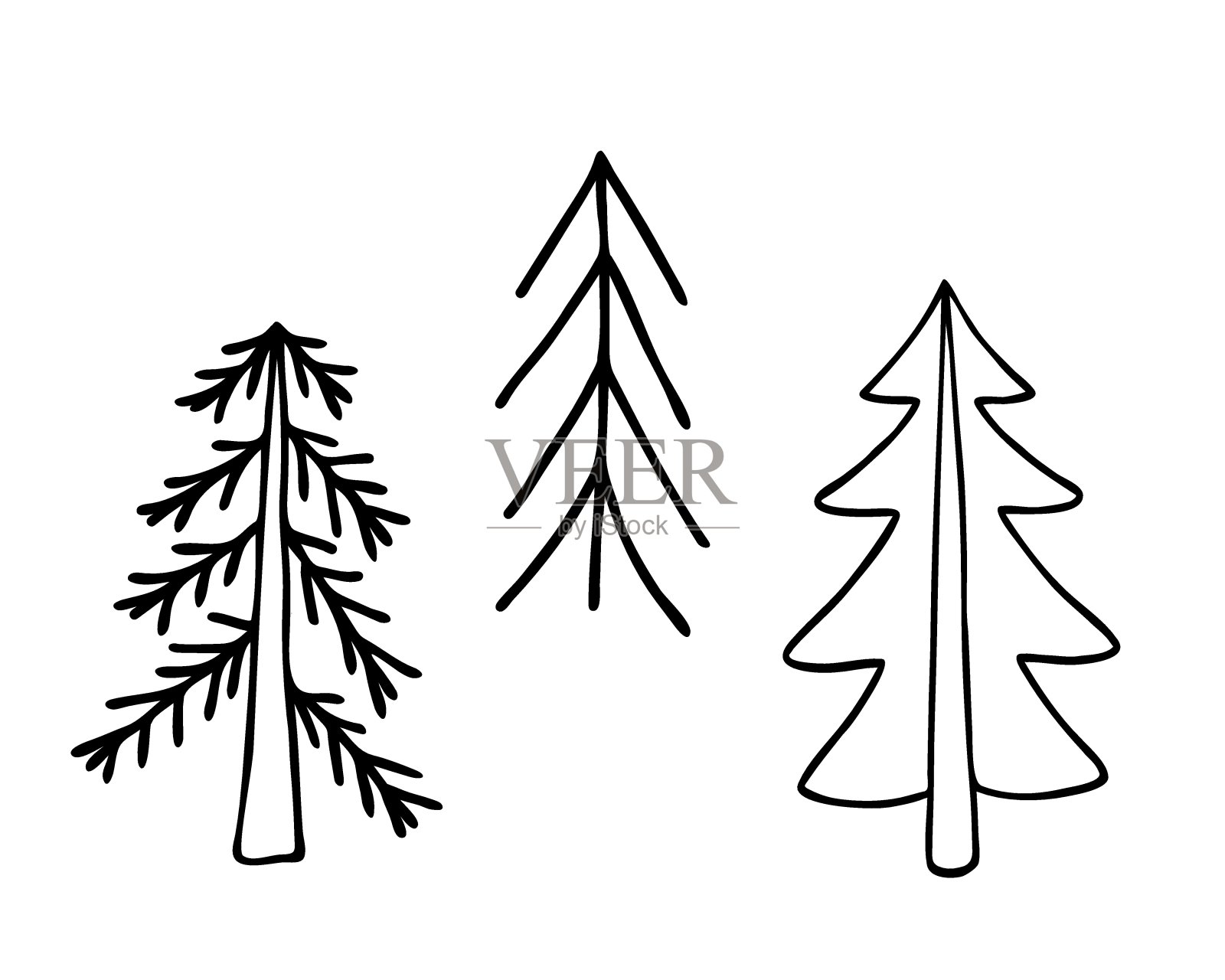 简单的圣诞树手绘涂鸦风格极简矢量轮廓插图插画图片素材