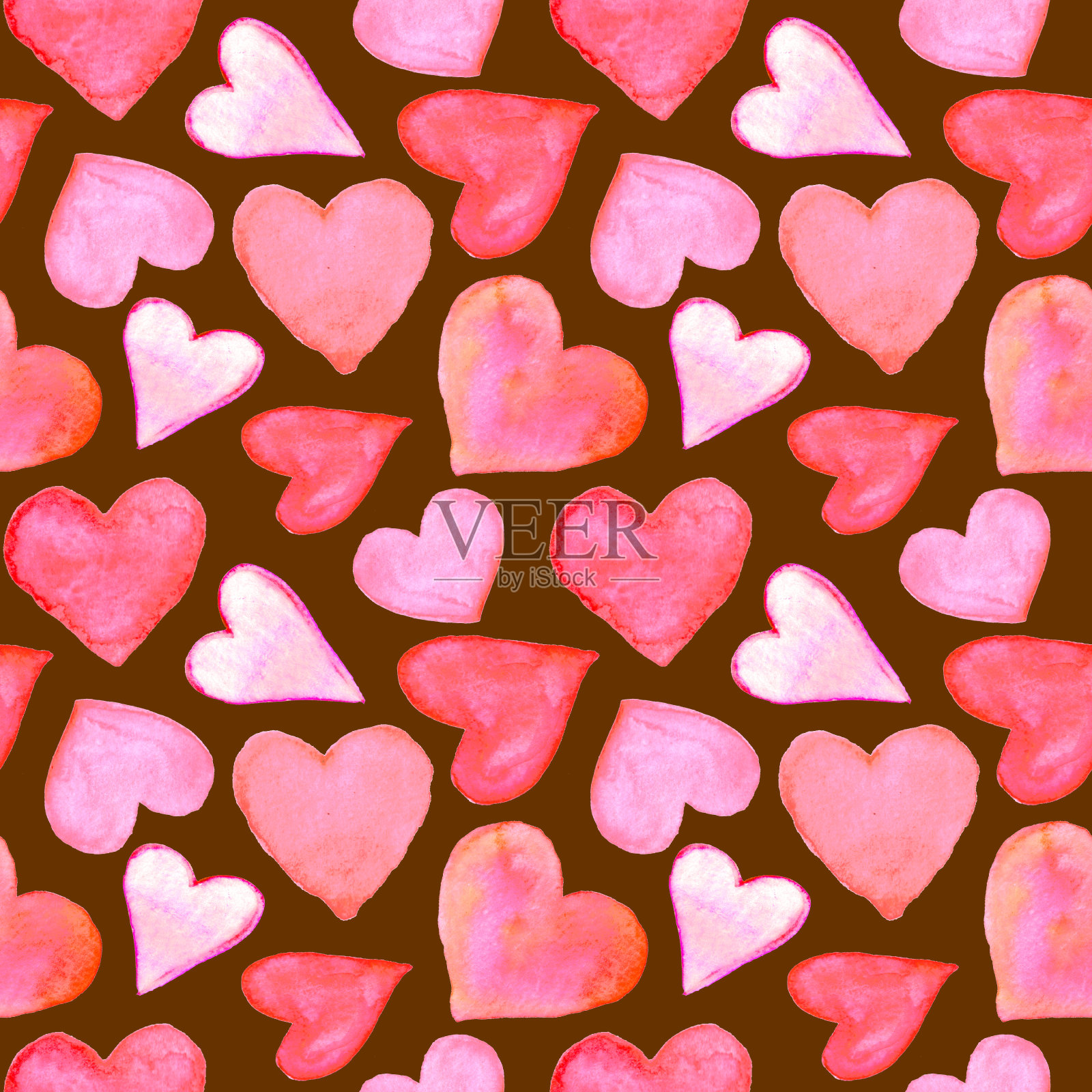浪漫水彩爱心无缝图案插画图片素材