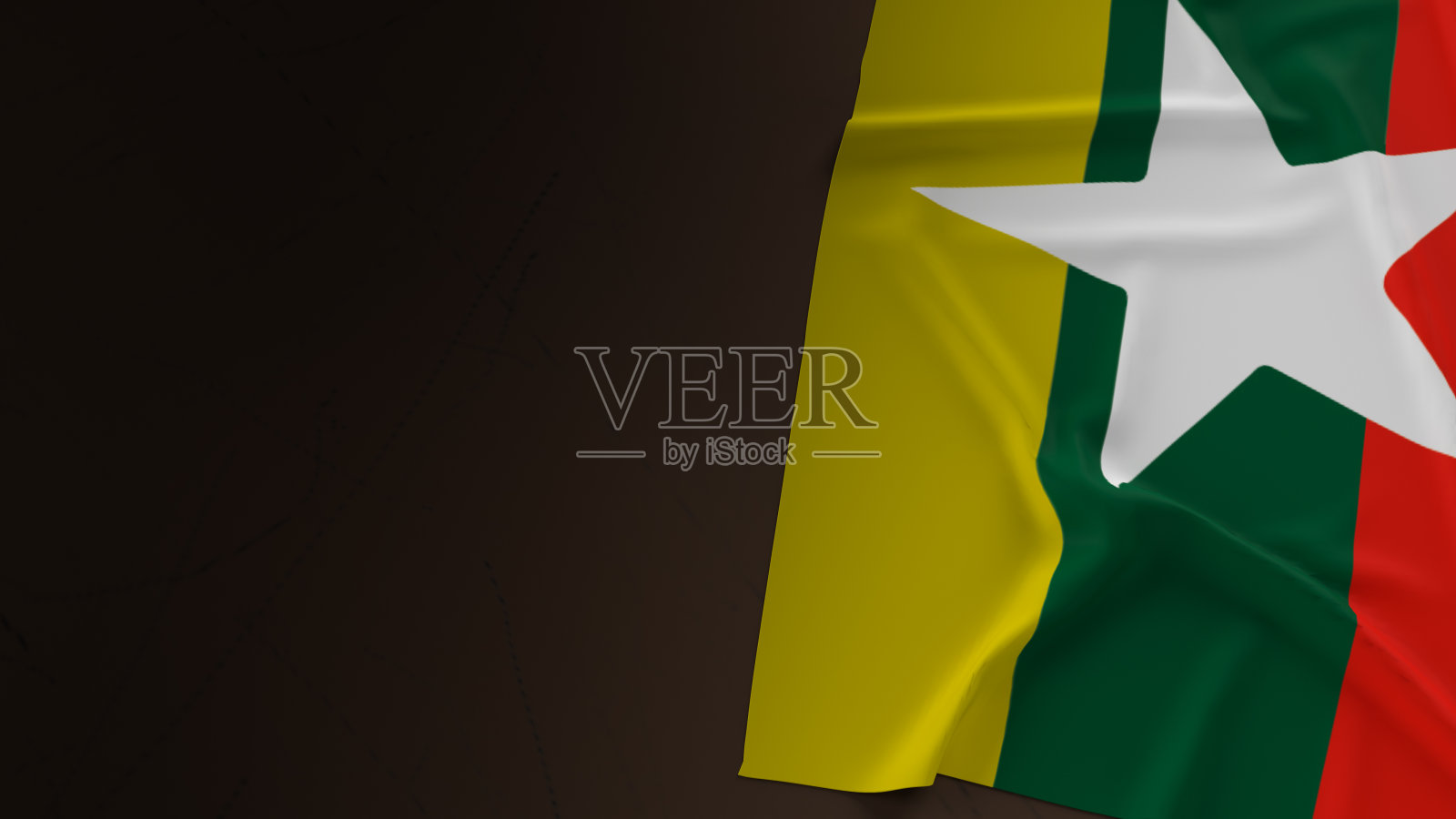 脏地板上的缅甸国旗3d渲染。照片摄影图片