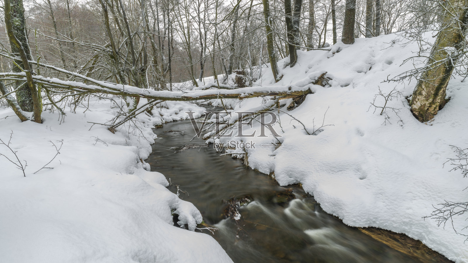 冬天寒冷的早晨，在克鲁斯山Petrovice村附近的Olsovy小溪照片摄影图片