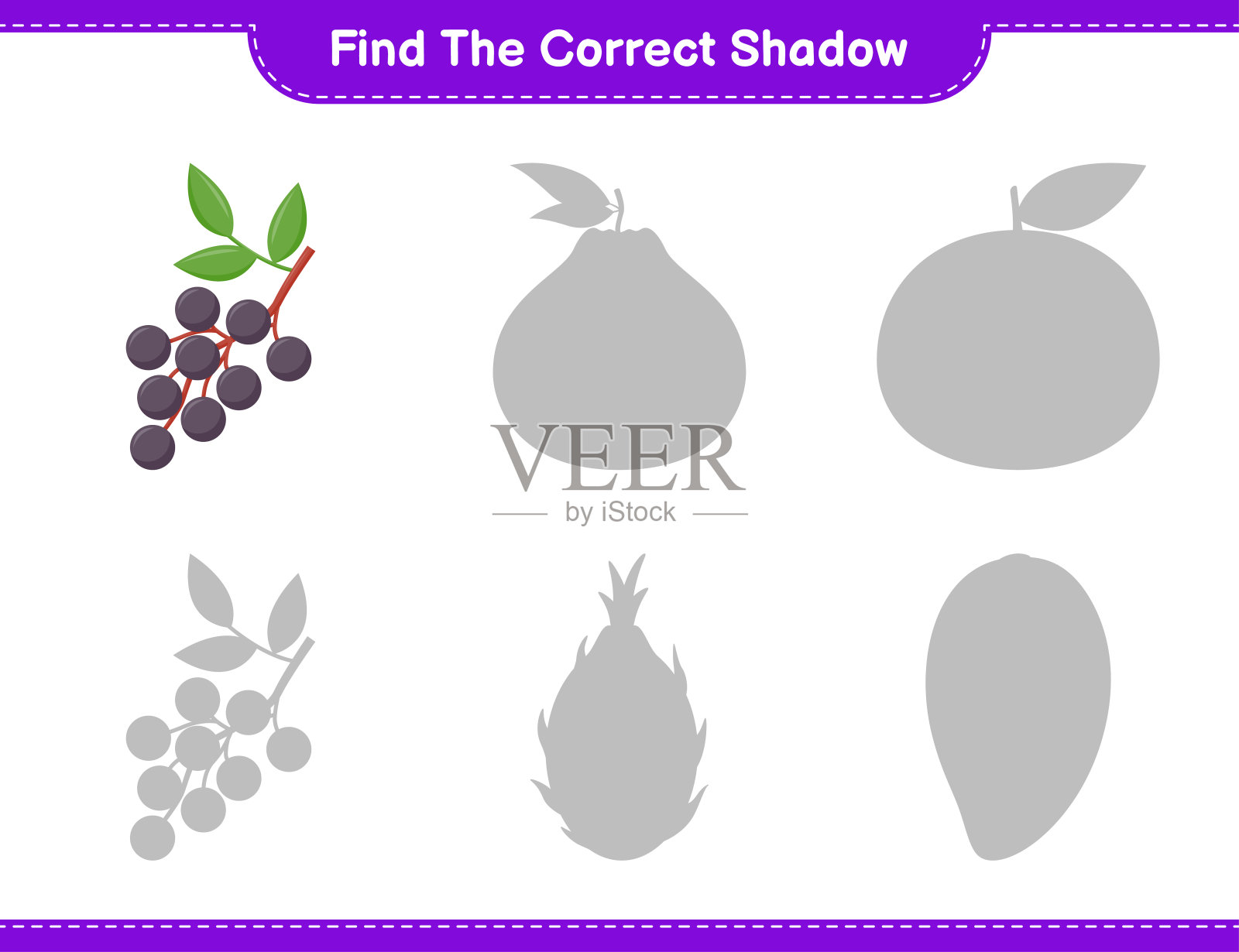 找到正确的阴影。找到并匹配接骨木的正确阴影。教育儿童游戏，可打印的工作表，矢量插图插画图片素材