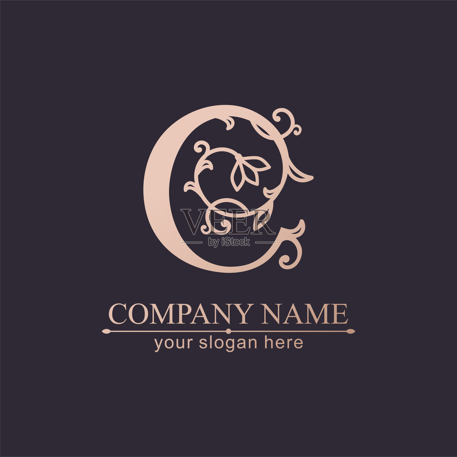 高级矢量C标志。Monnogram,刻字。精致优雅的玫瑰花型图案。精英公司的个人标志或标志。矢量设计。插画图片素材