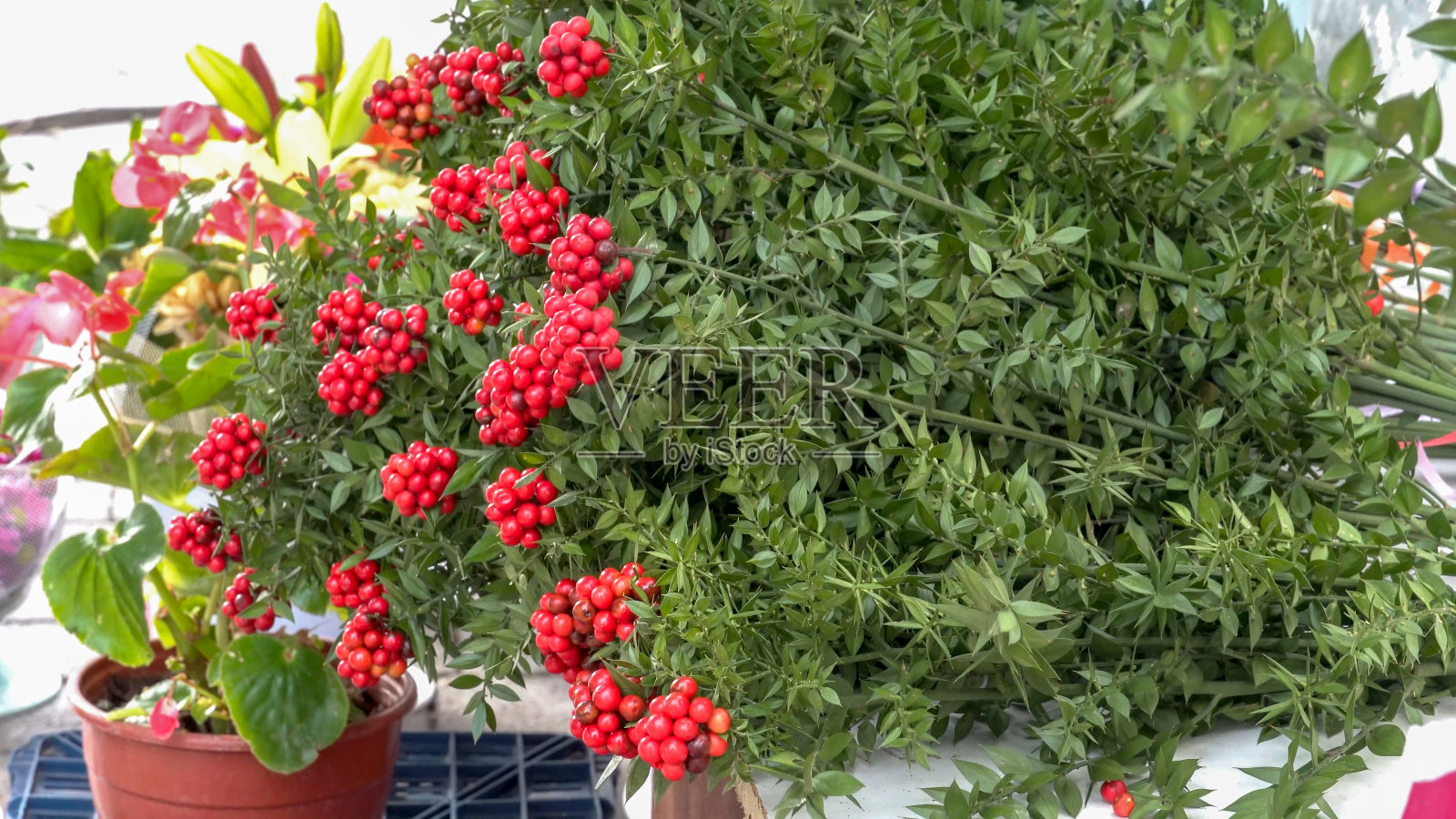 街头花店里的新年花束照片摄影图片