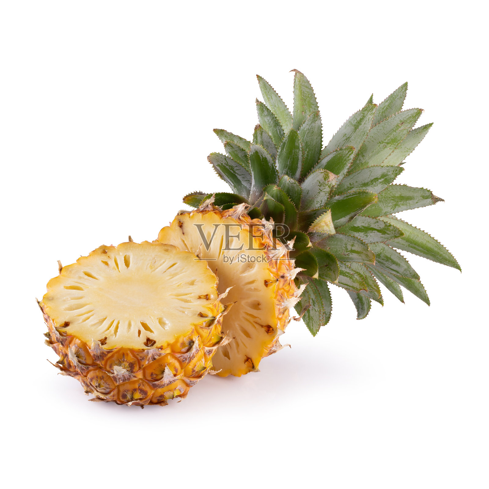 叶子孤立在白色背景上的菠萝片照片摄影图片