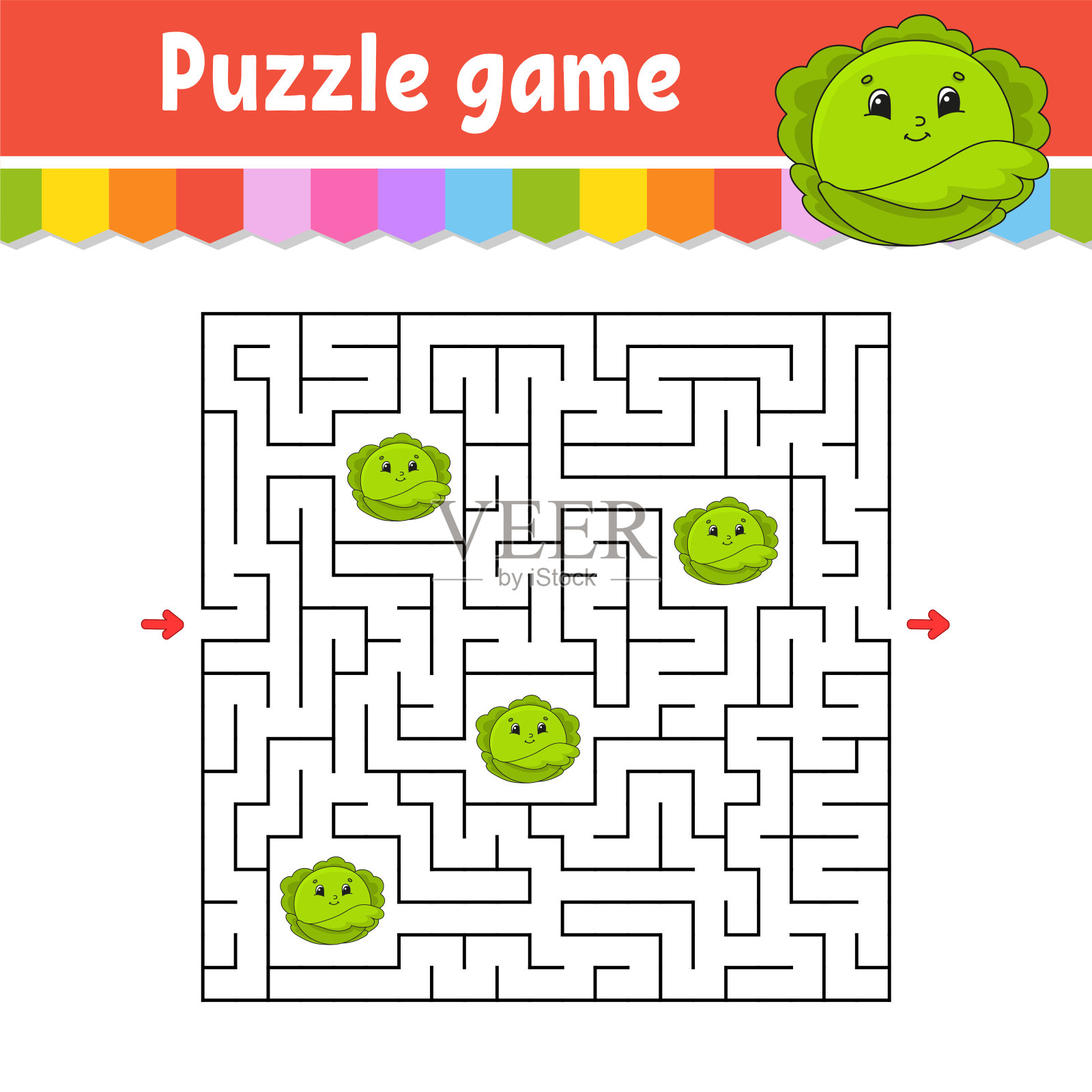 方形迷宫。孩子们的游戏。儿童益智游戏。迷宫难题。彩色矢量插图。找到正确的道路。孤立矢量图。卡通人物。插画图片素材