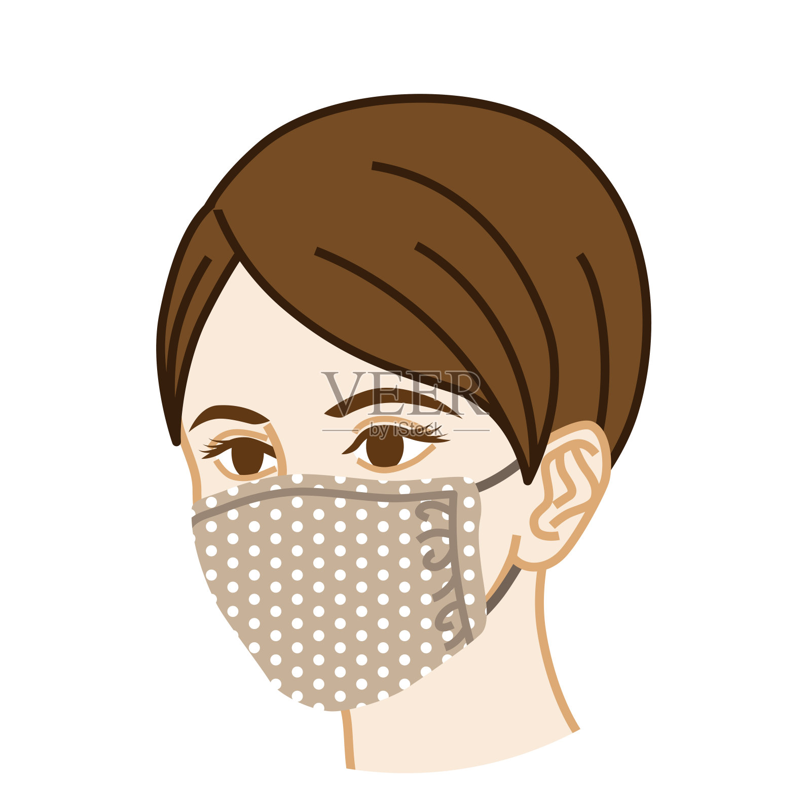 女人的脸戴着布面具——斜视插画图片素材