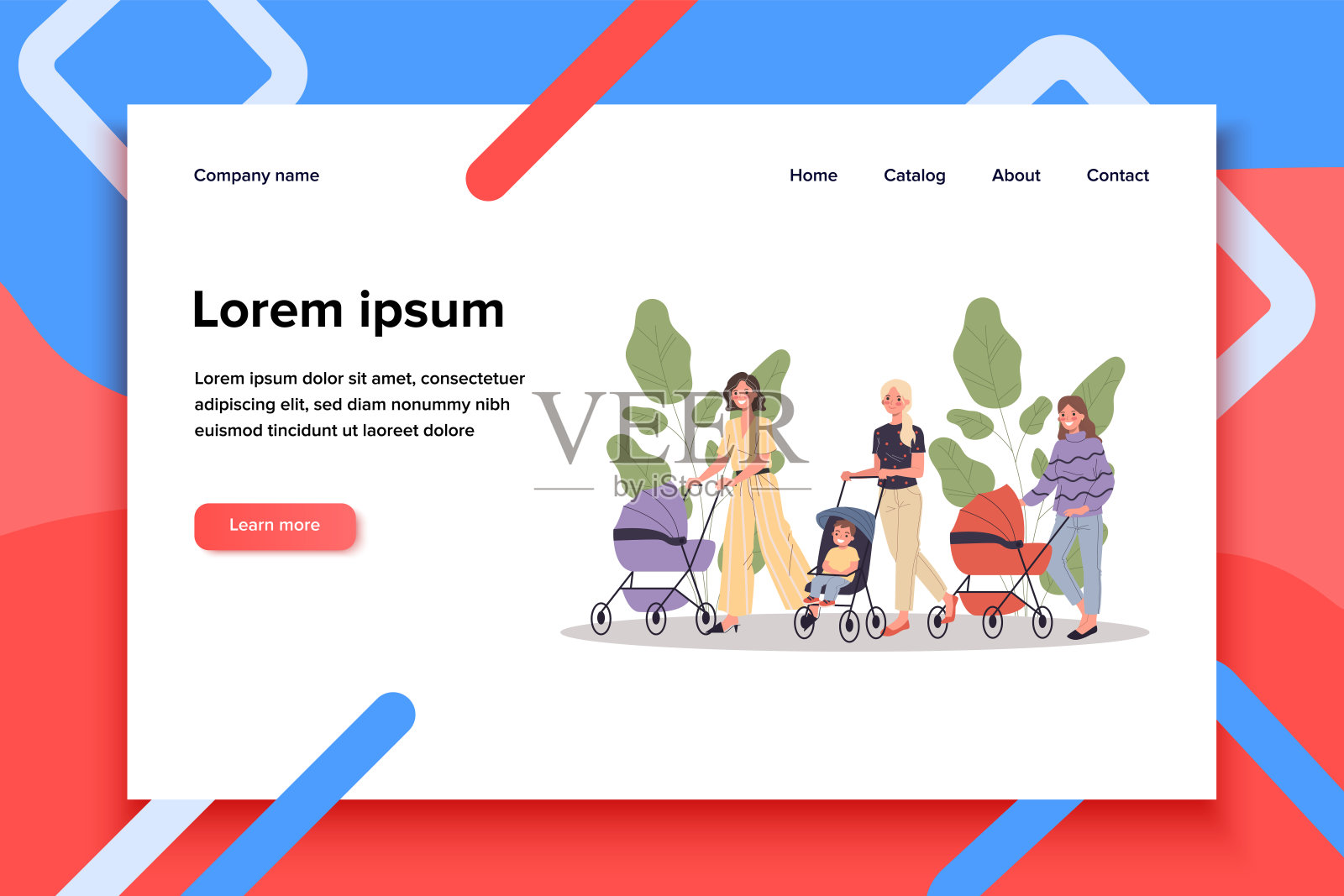 新妈妈带着孩子散步插画图片素材