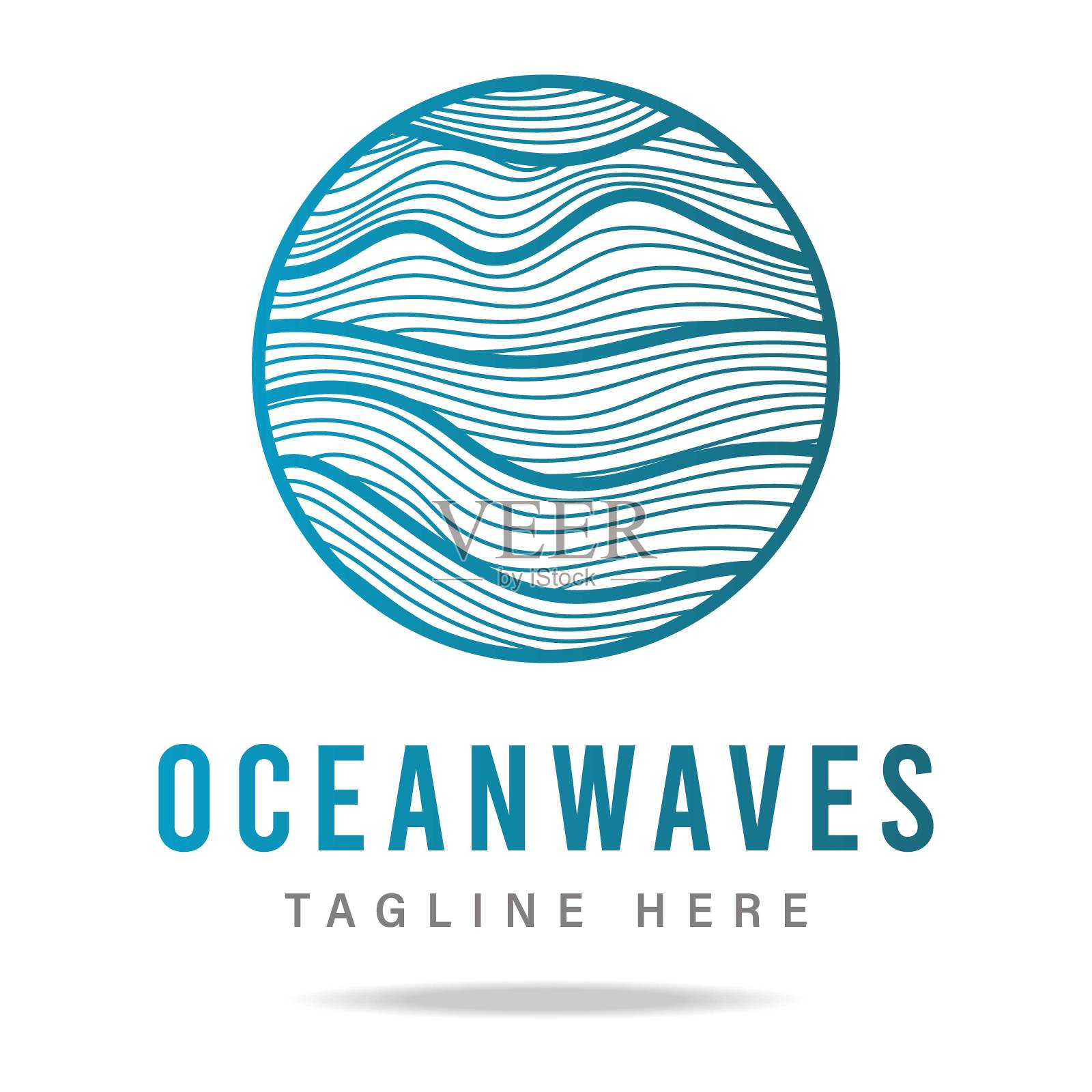 抽象波浪线在圆形海浪，海洋，海岸，湖泊，河流流，水设计模板矢量图案标志蓝色。标志海滩，象征夏季，徽章酒店，象形图旅游，标志航行，邮轮旅游插画图片素材