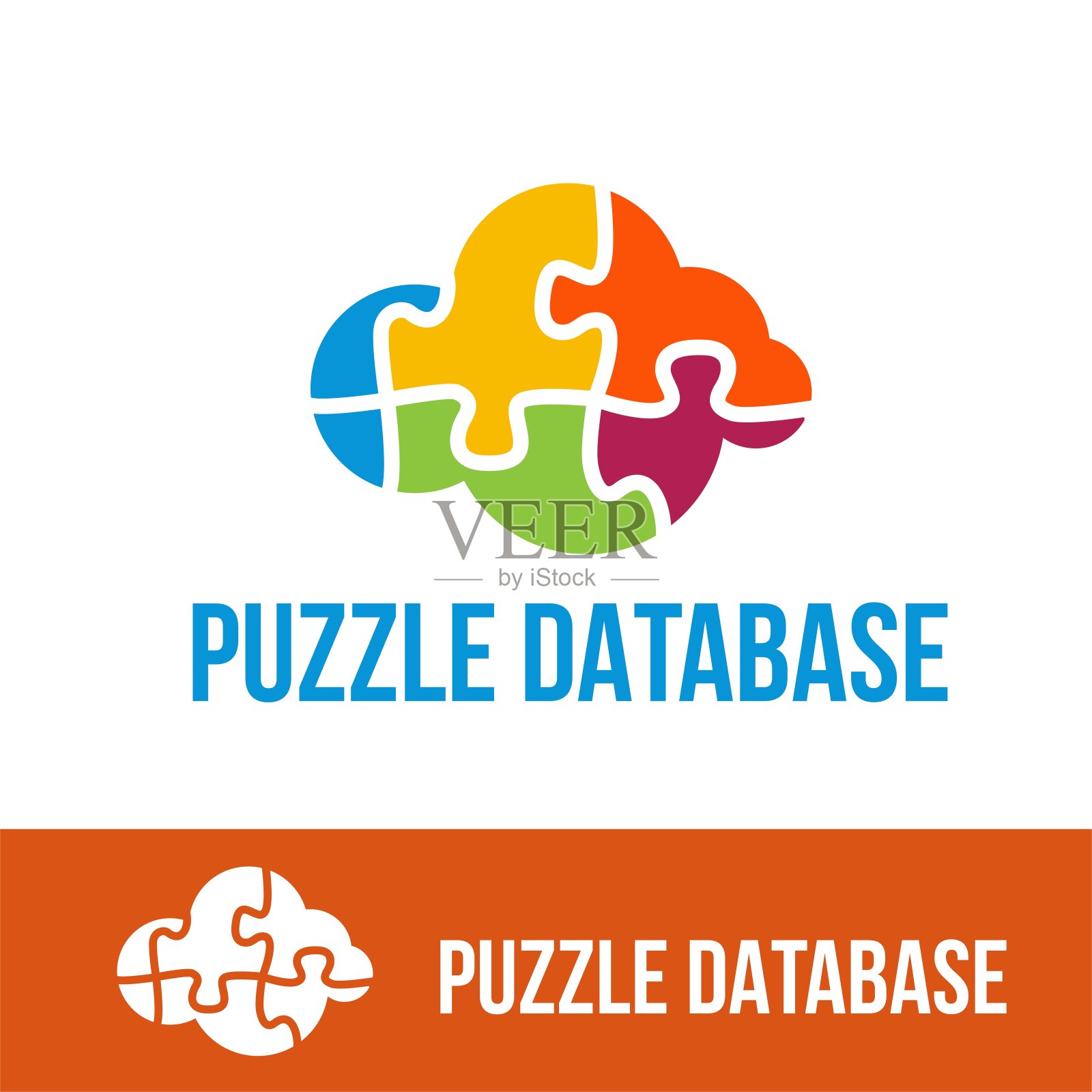 云拼图为数据库存储、技术主题、组合图标、团队合作培训服务的企业标识矢量概念插画图片素材