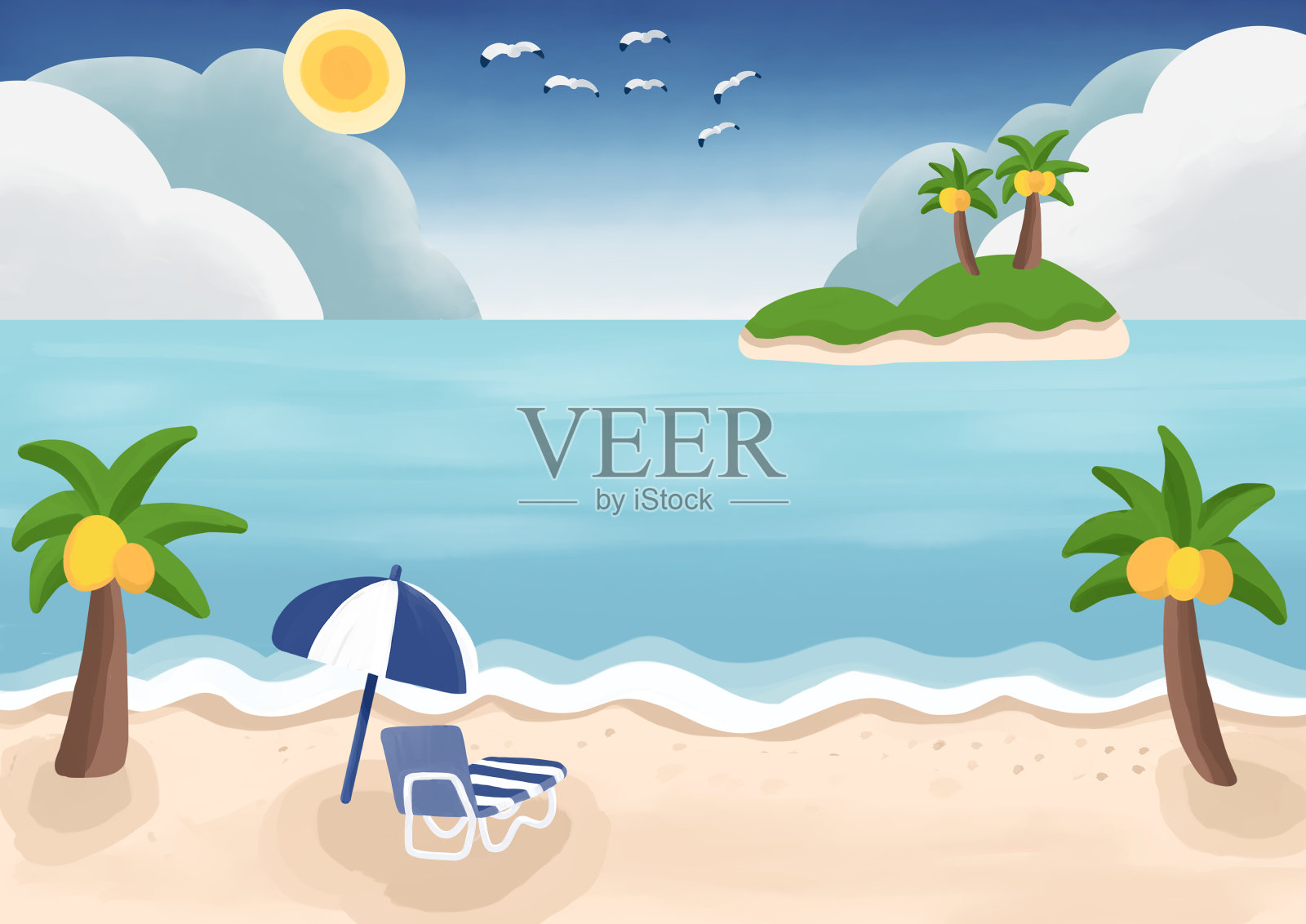 蓝天度假村和岛屿海滩的横幅插画图片素材