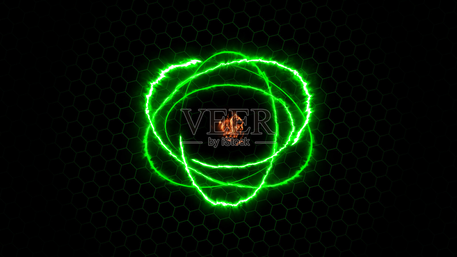 五颜六色的环火炽热的原子球圈魔术闪亮的旋转环围绕着一个黑色的背景核心照片摄影图片