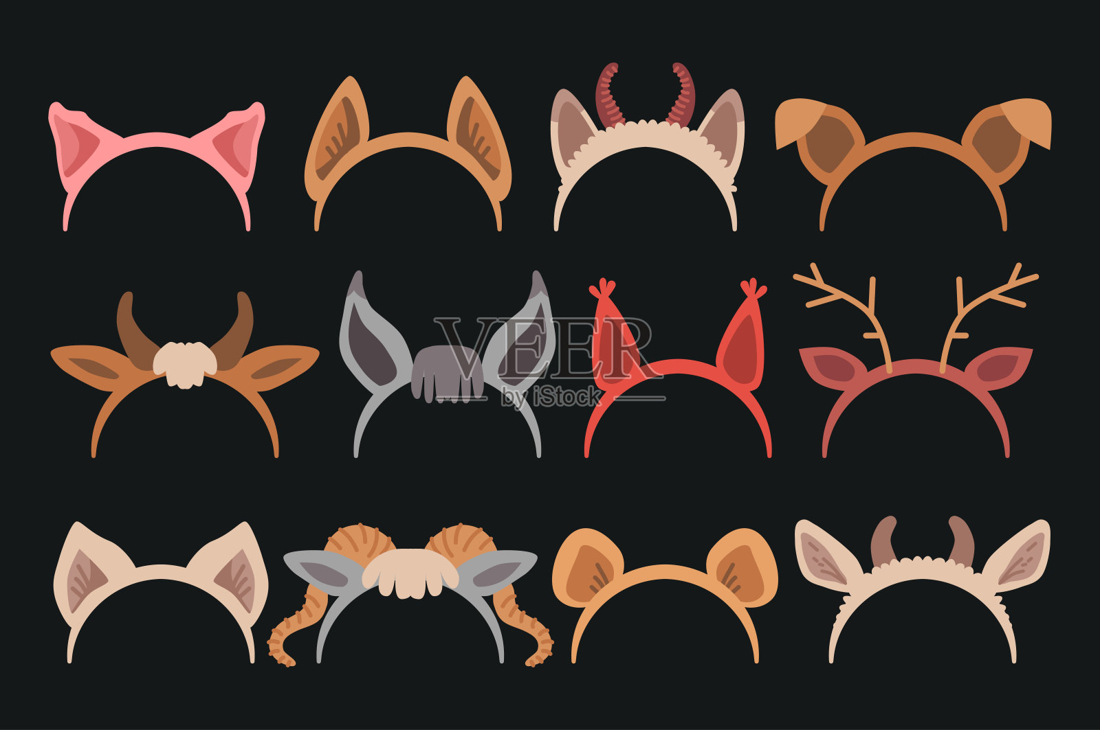 卡通可爱的头带与耳朵假日套装设计元素图片