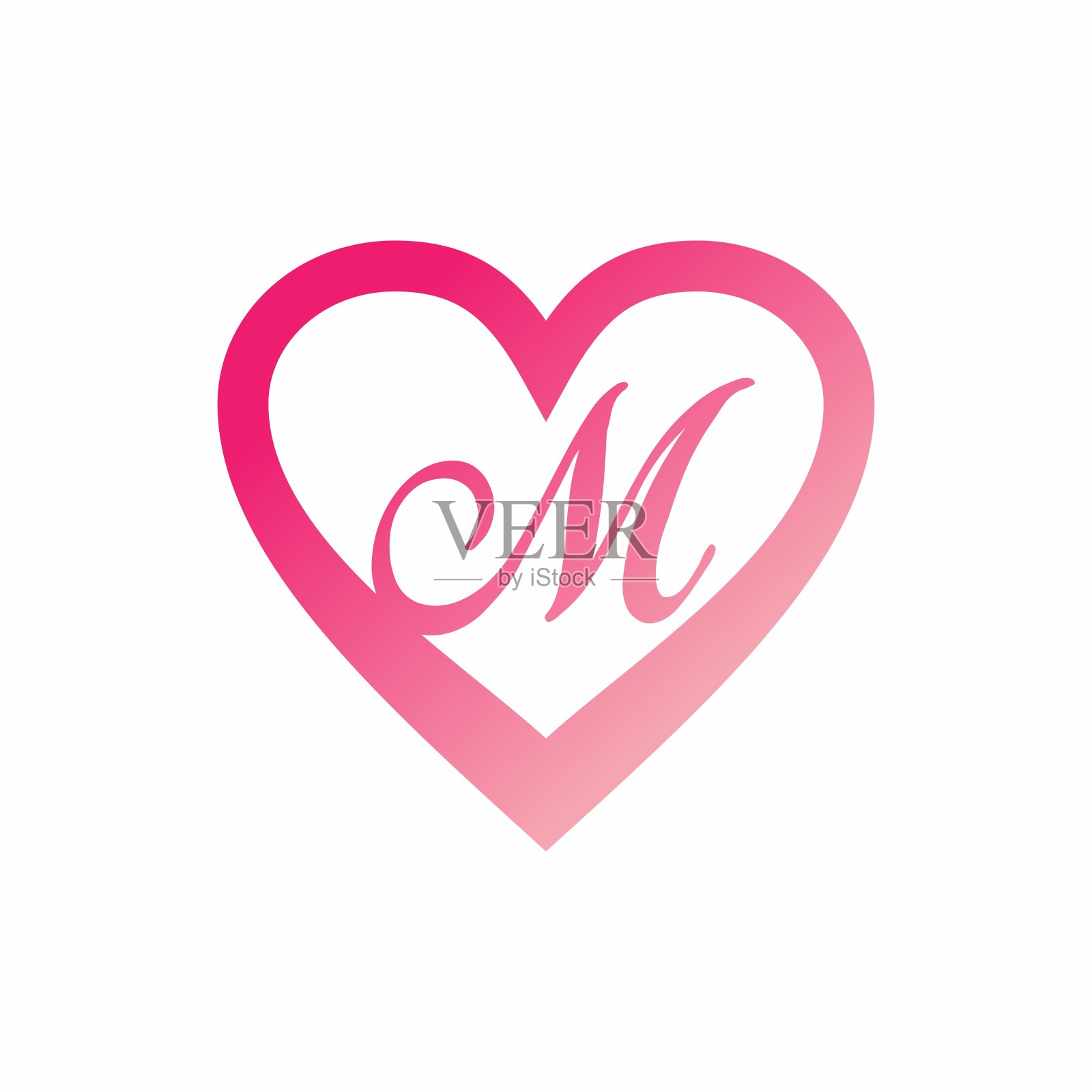 M字母以粉色的爱标志设计插画图片素材