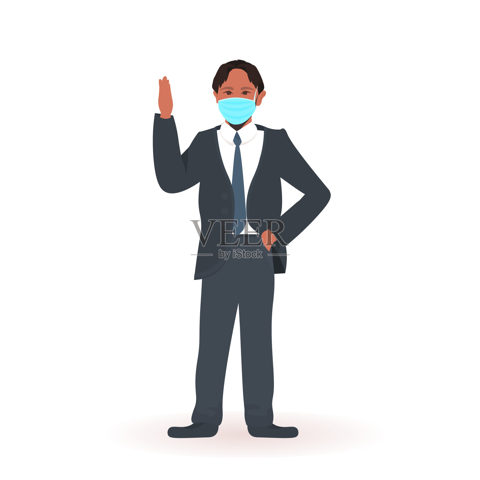 男学生戴口罩预防冠状病毒大流行保持社交距离COVID-19隔离插画图片素材