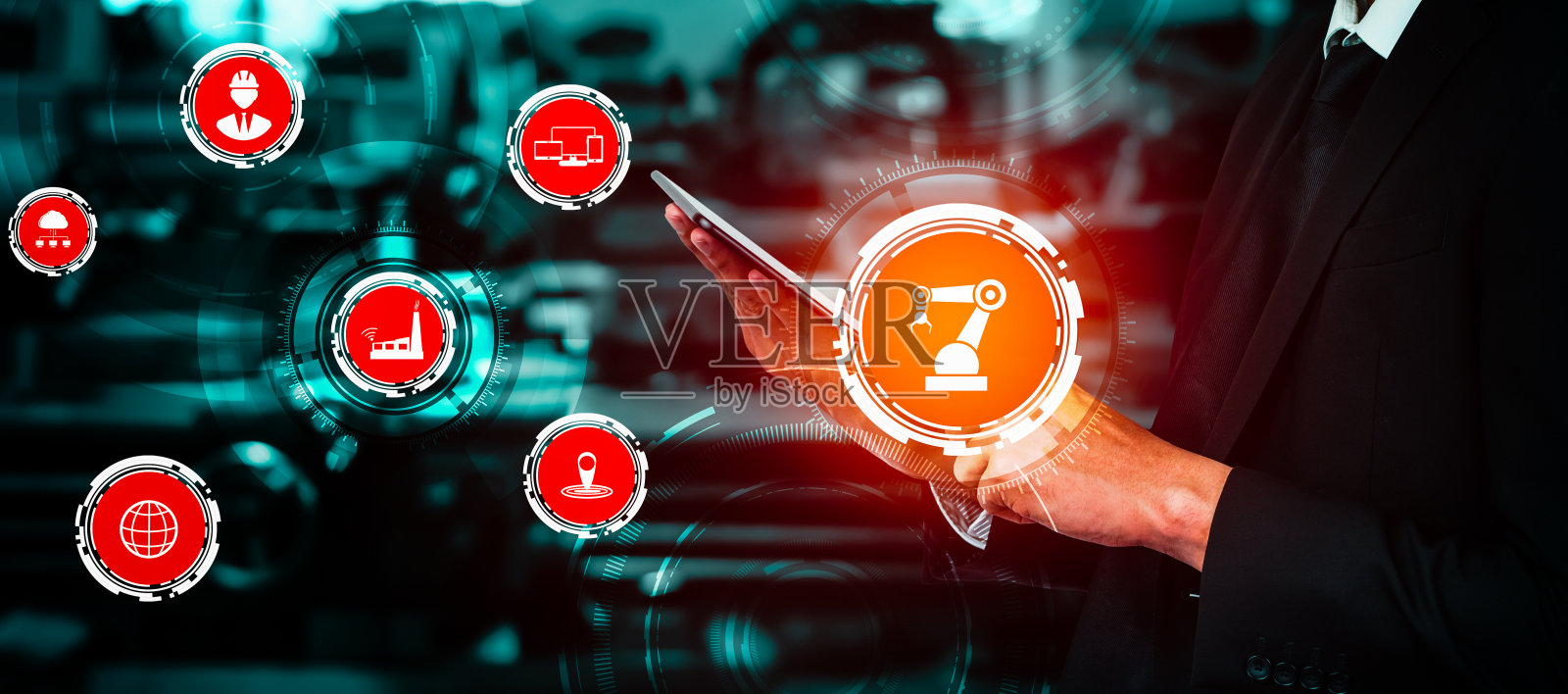 工业4.0技术概念——第四次工业革命的智能工厂照片摄影图片