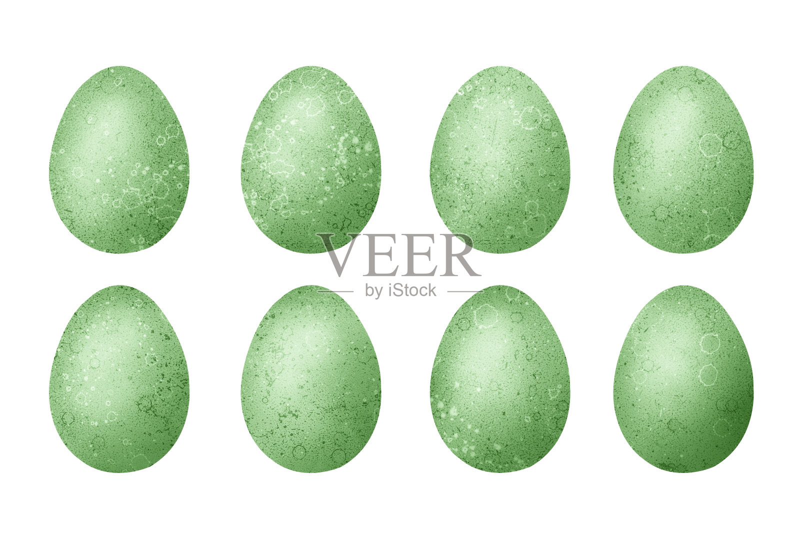 一套8个绿色复活节彩蛋。插画图片素材