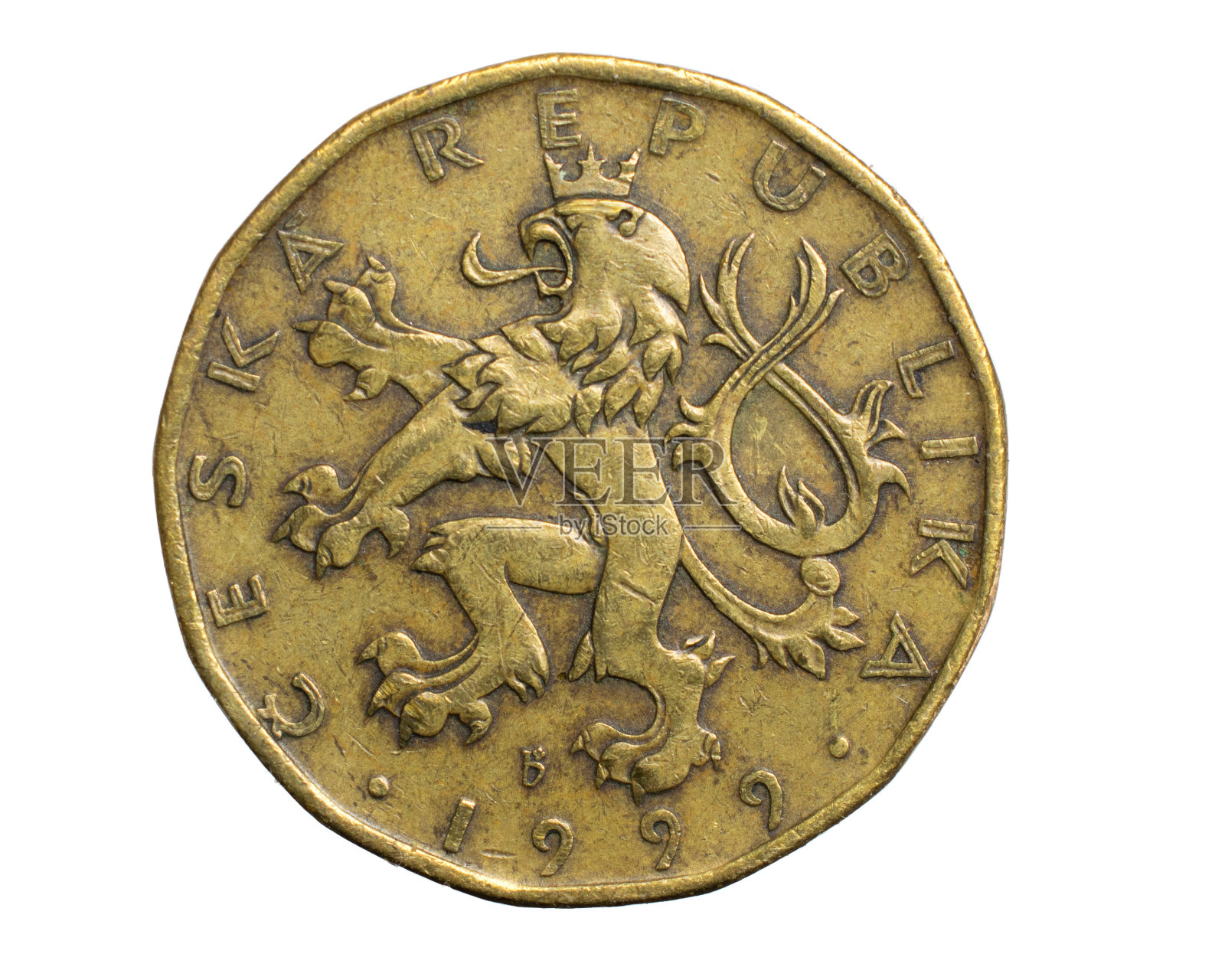 20枚捷克克朗硬币，孤立在白色背景上照片摄影图片