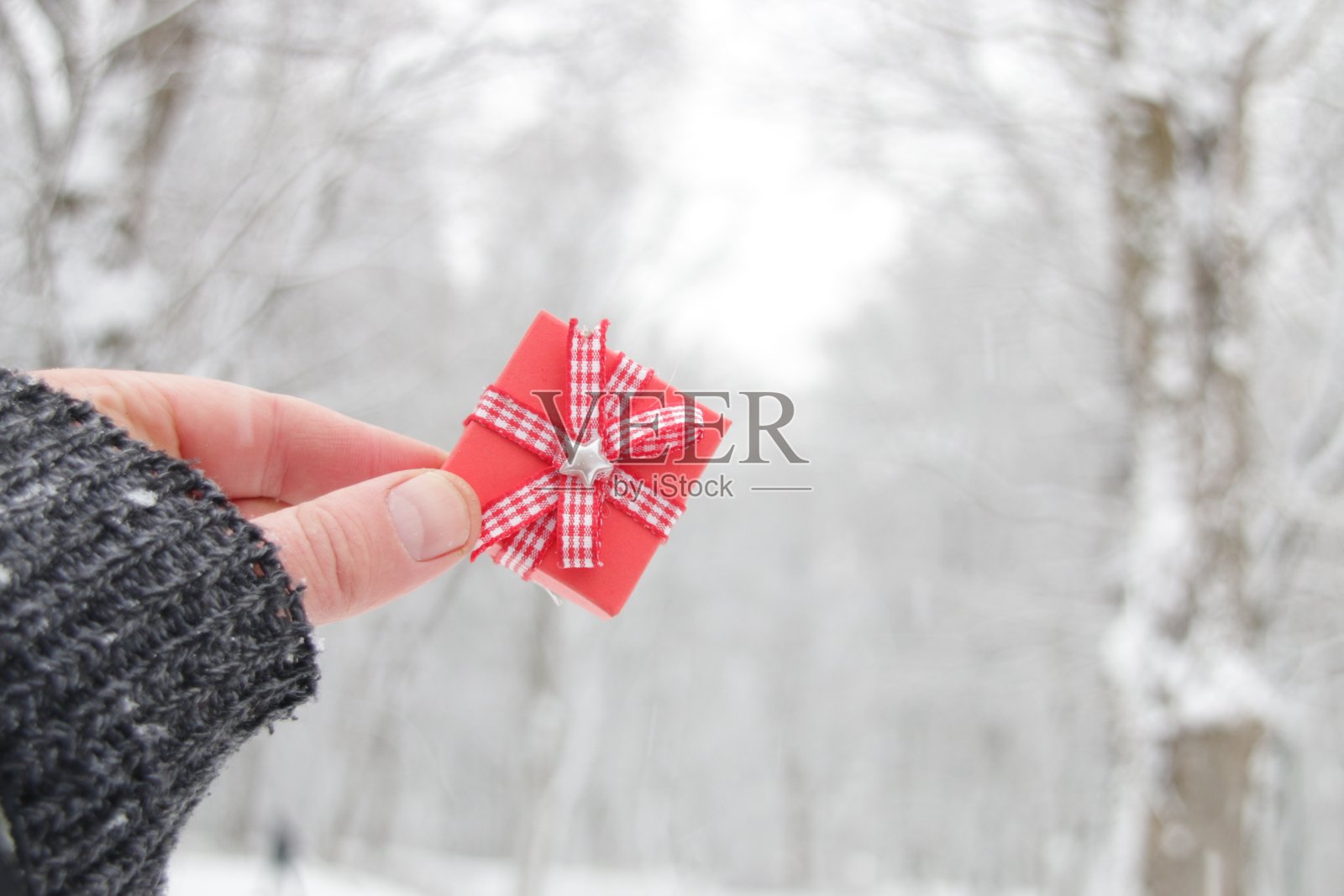 手里拿着一个礼品盒照片摄影图片