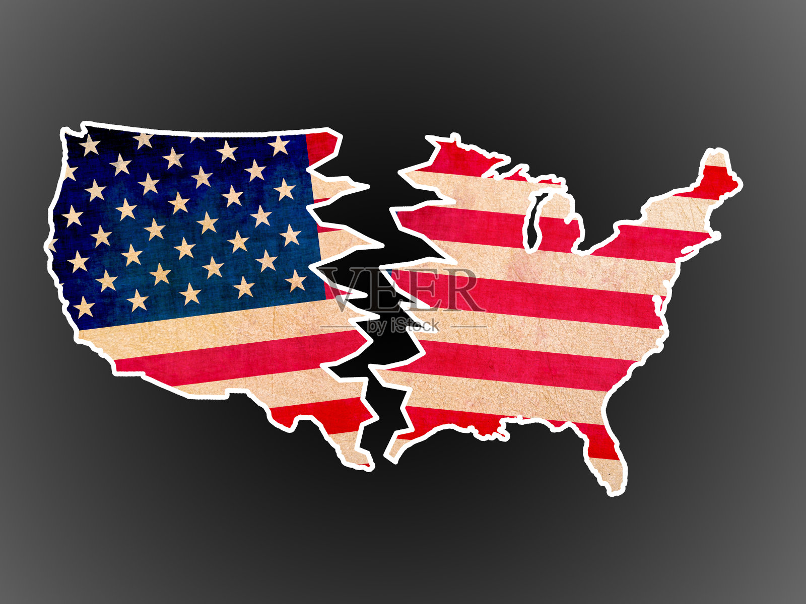 破碎的国家轮廓。弹劾的象征照片摄影图片