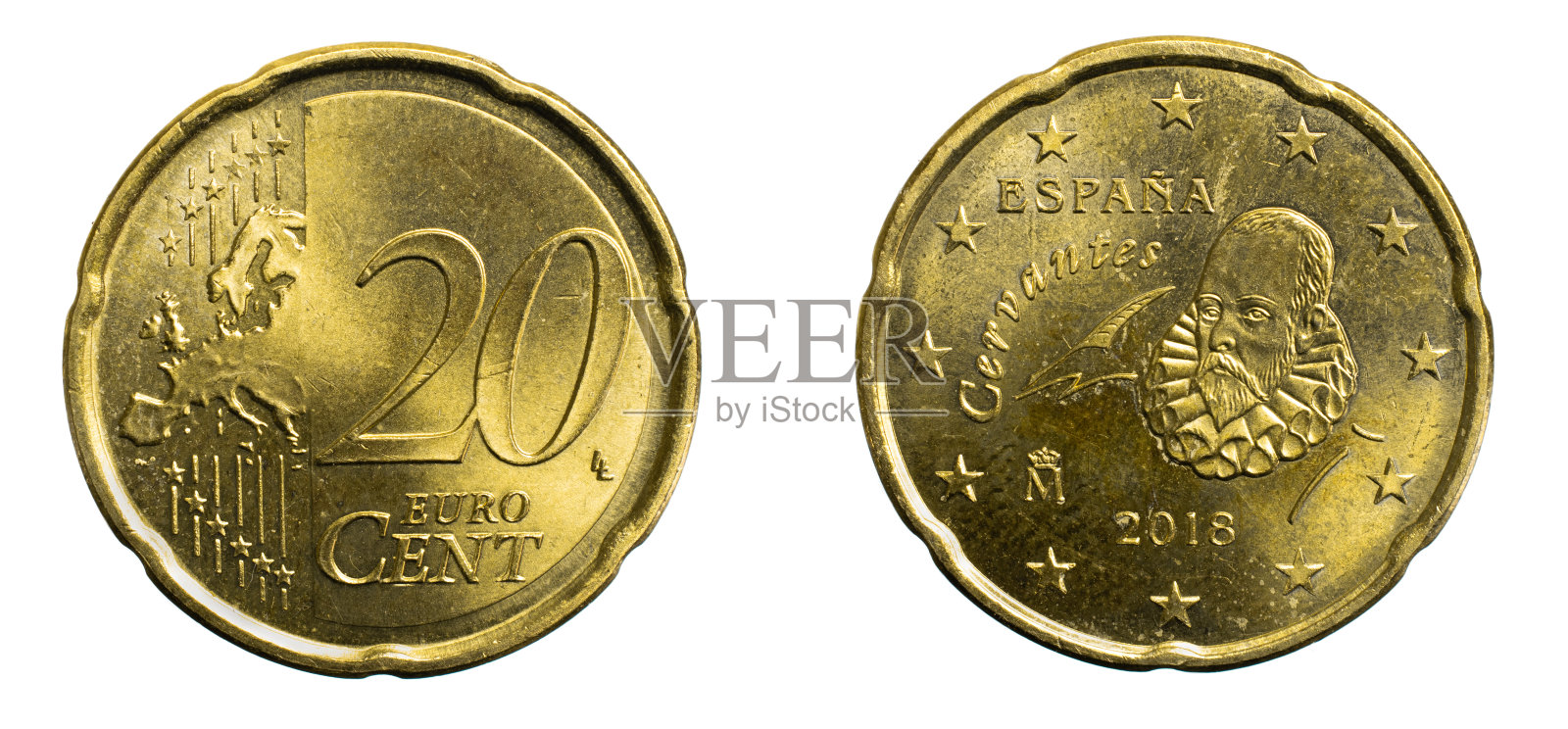 20欧元分硬币孤立在白色背景照片摄影图片