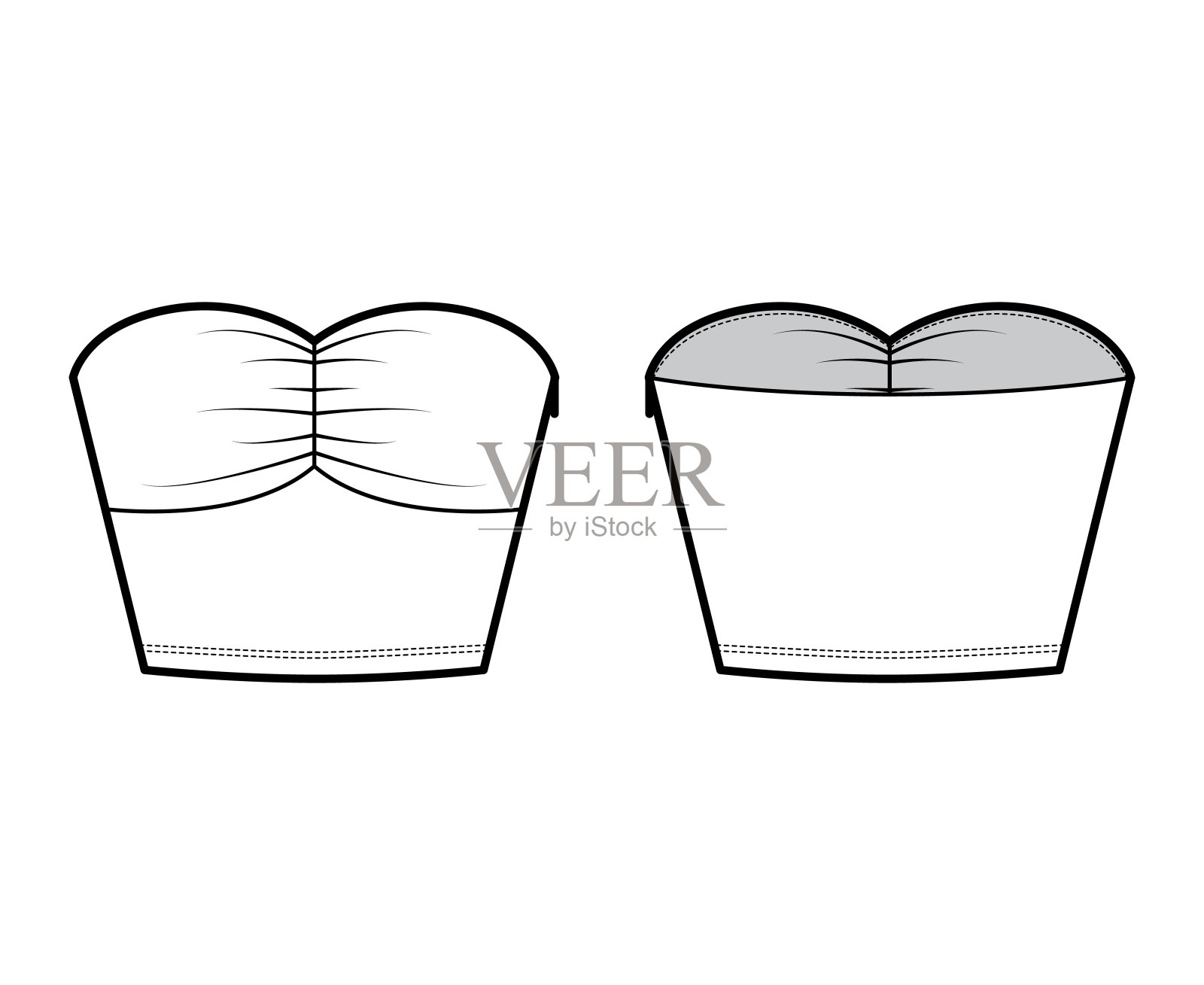 顶部管技术时尚插图与合身的身体，弹性棉，侧拉链关闭。平服装衬衫插画图片素材