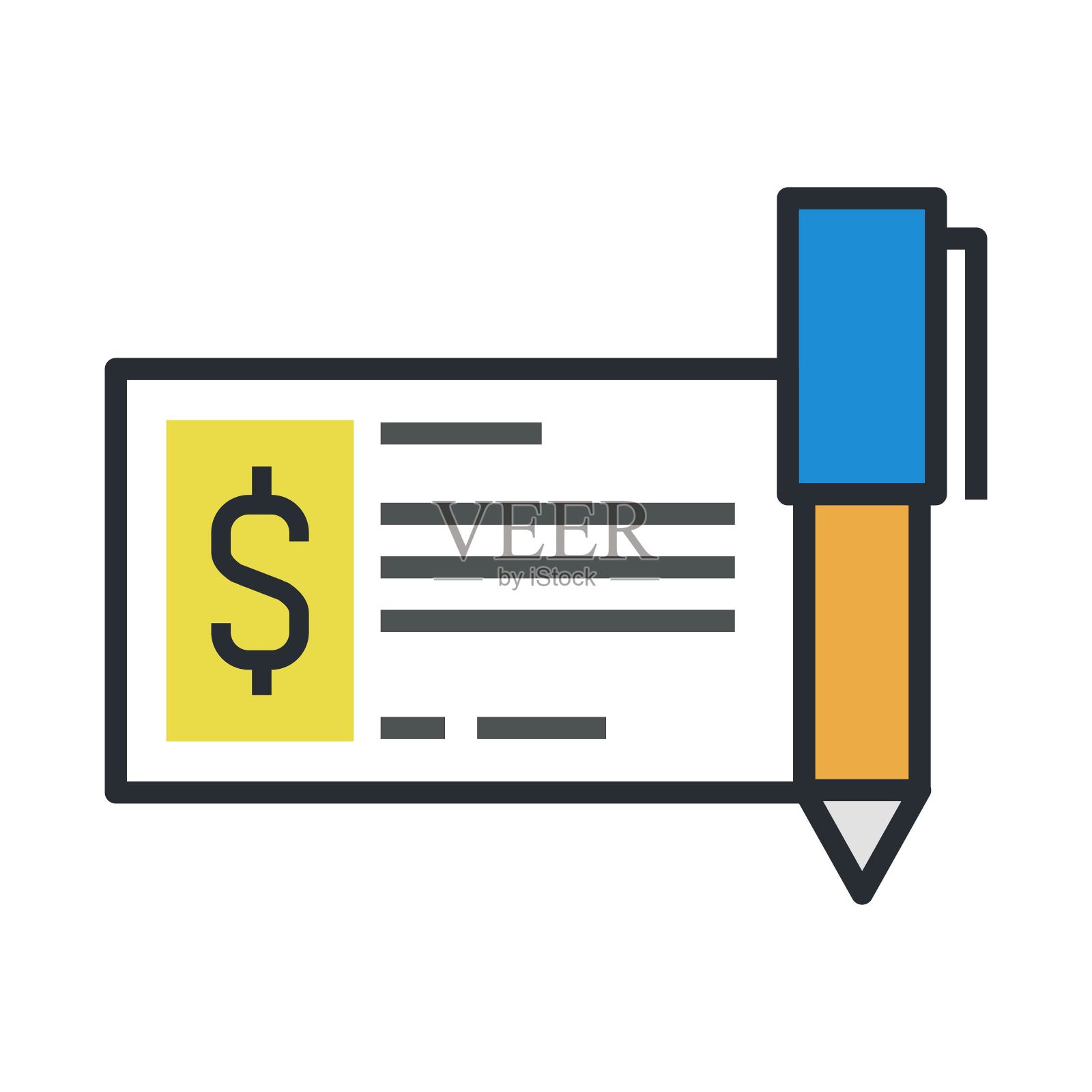 支票图标在平面设计风格。矢量插图。插画图片素材