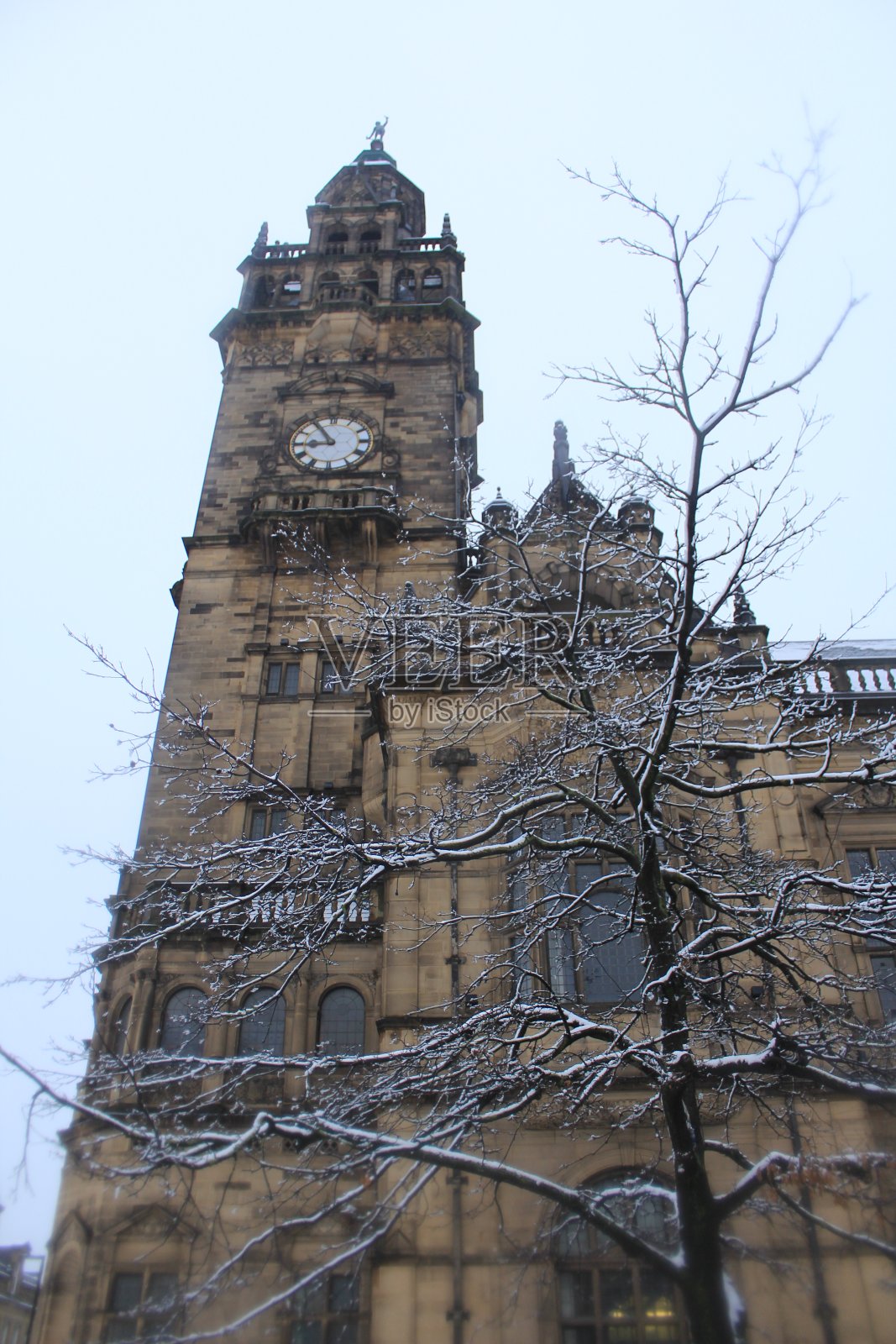 雪覆盖了谢菲尔德市政厅照片摄影图片