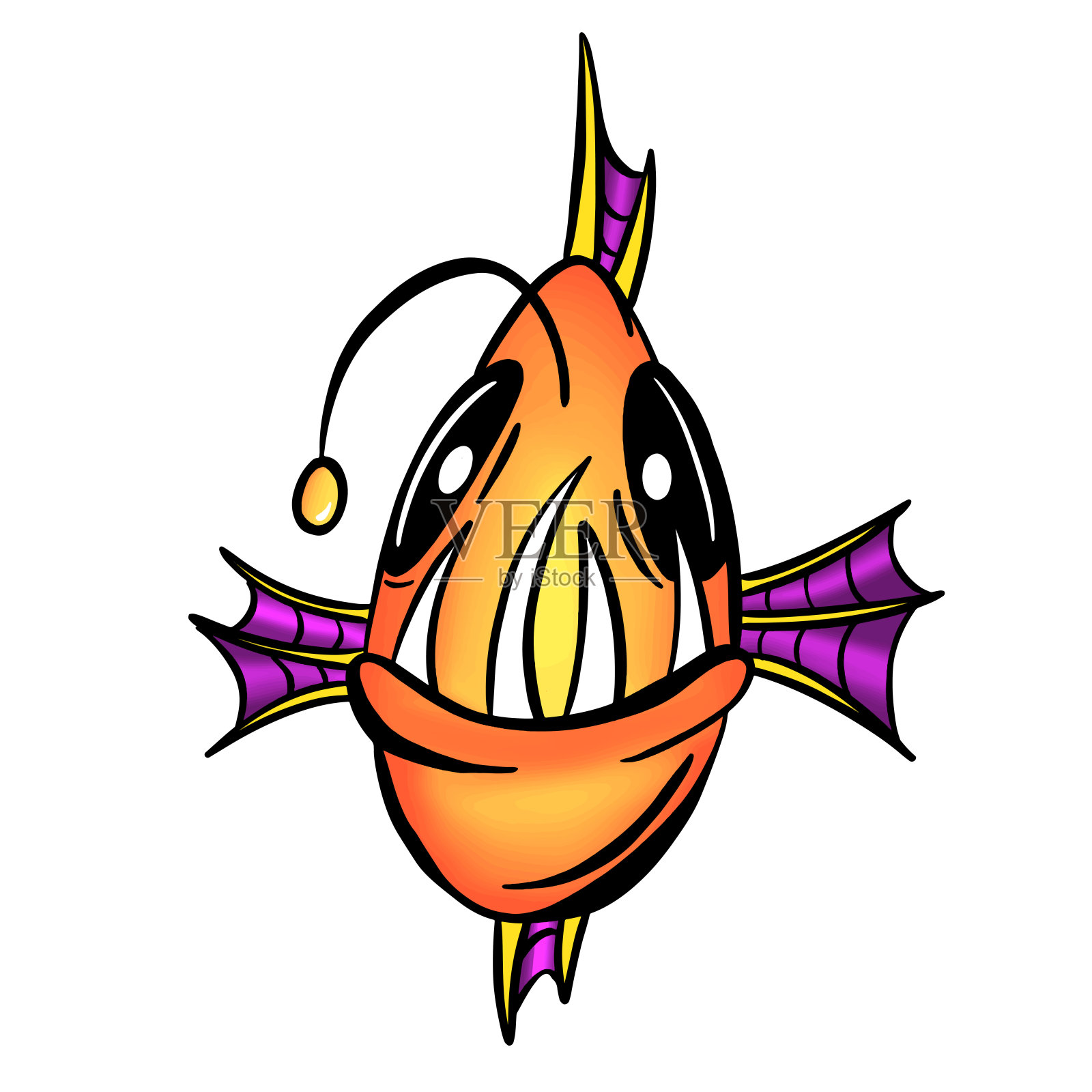 彩色卡通琵琶鱼鱼轮廓插图矢量插画图片素材